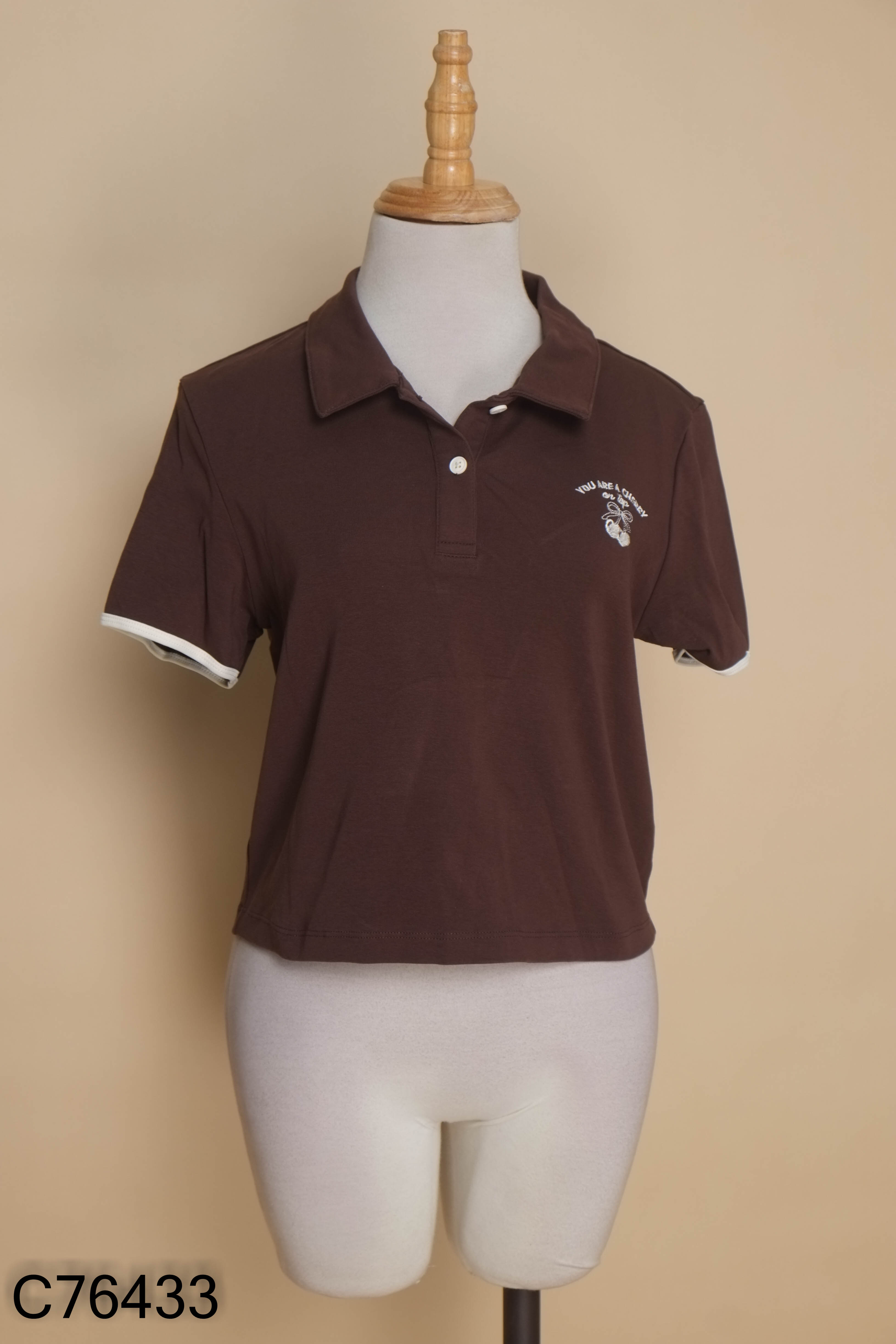 Áo polo nâu YODY croptop