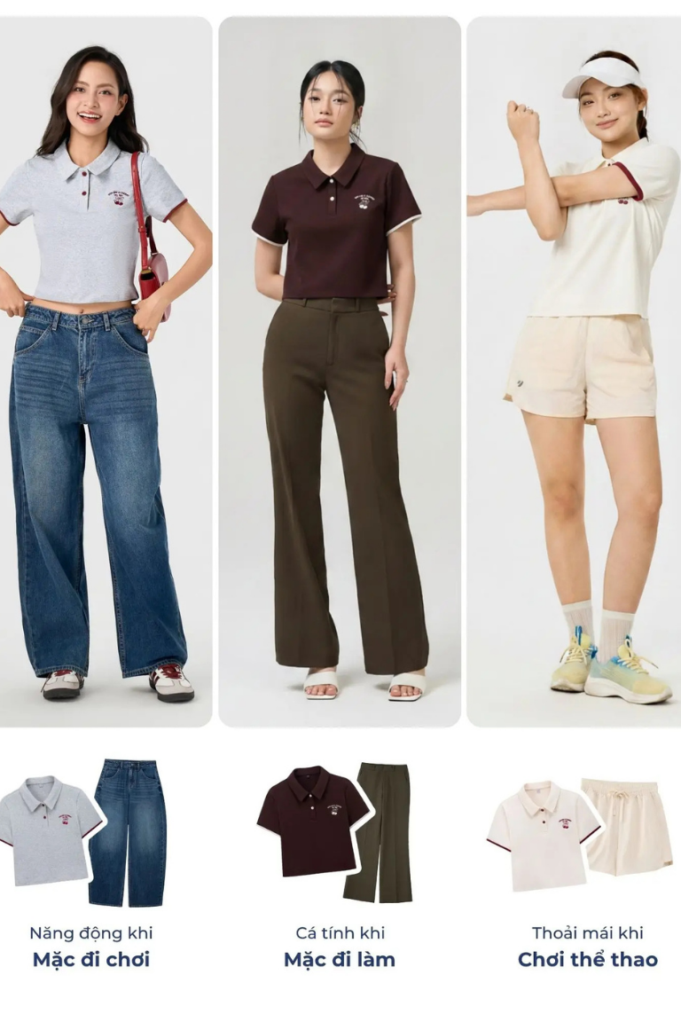 Áo polo nâu YODY croptop