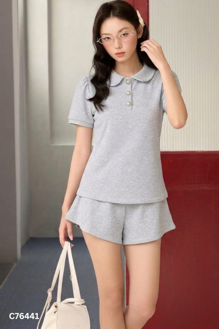 Set áo + quần short xám trơn