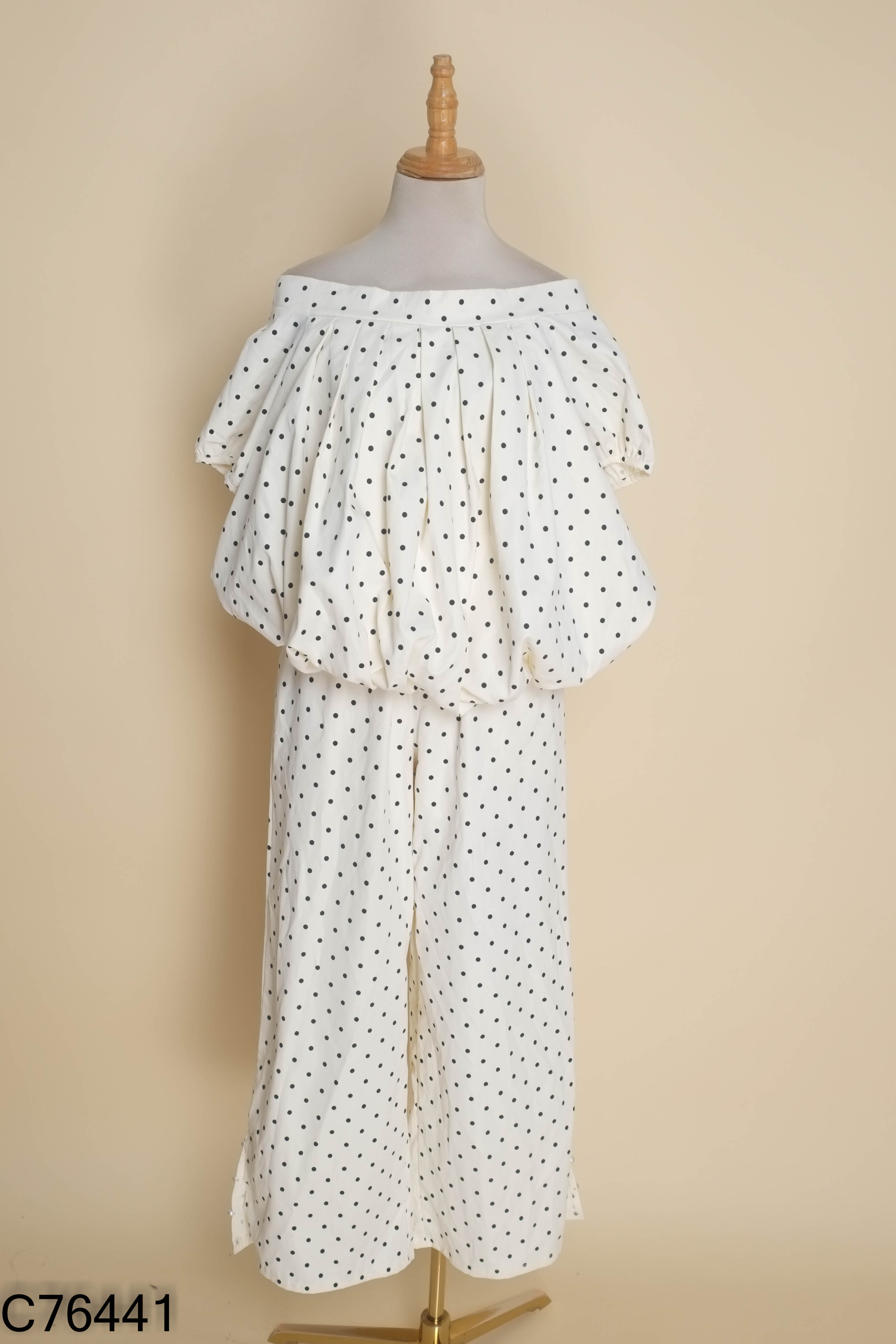 Set áo bí + quần dài be chấm bi
