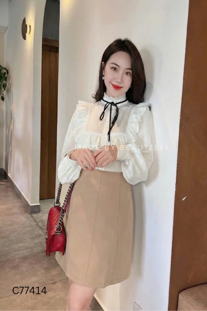 Chân váy BEAUTEBYV nâu be trơn