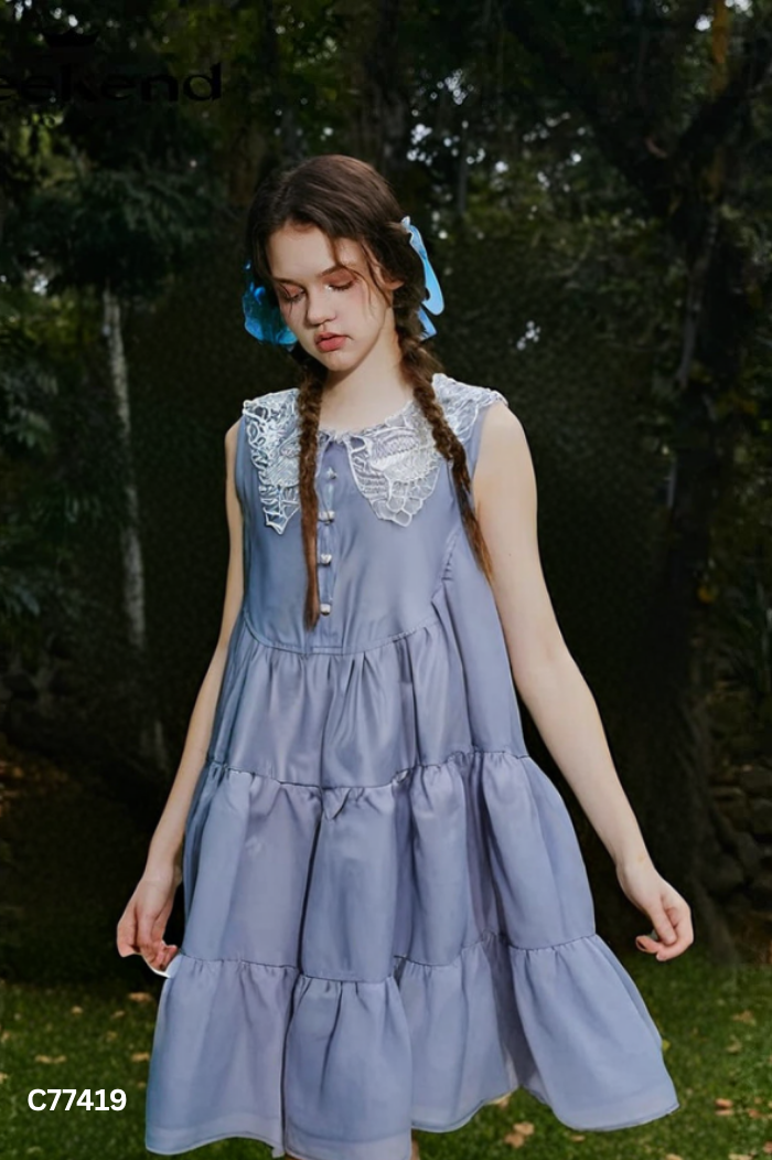 Vá baybydoll xám cổ ren trắng