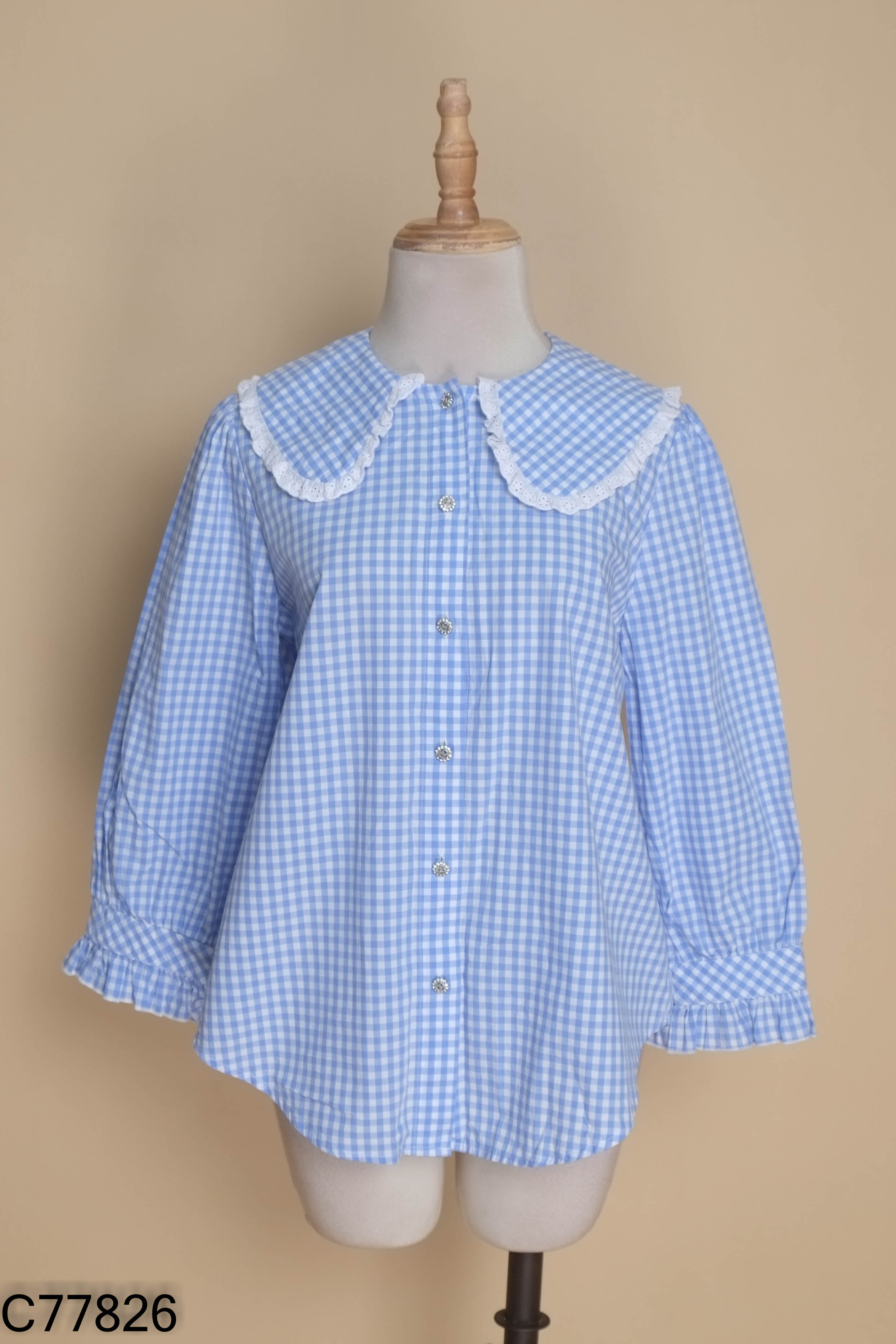 Áo MAISON LEENAA xanh kẻ caro trắng