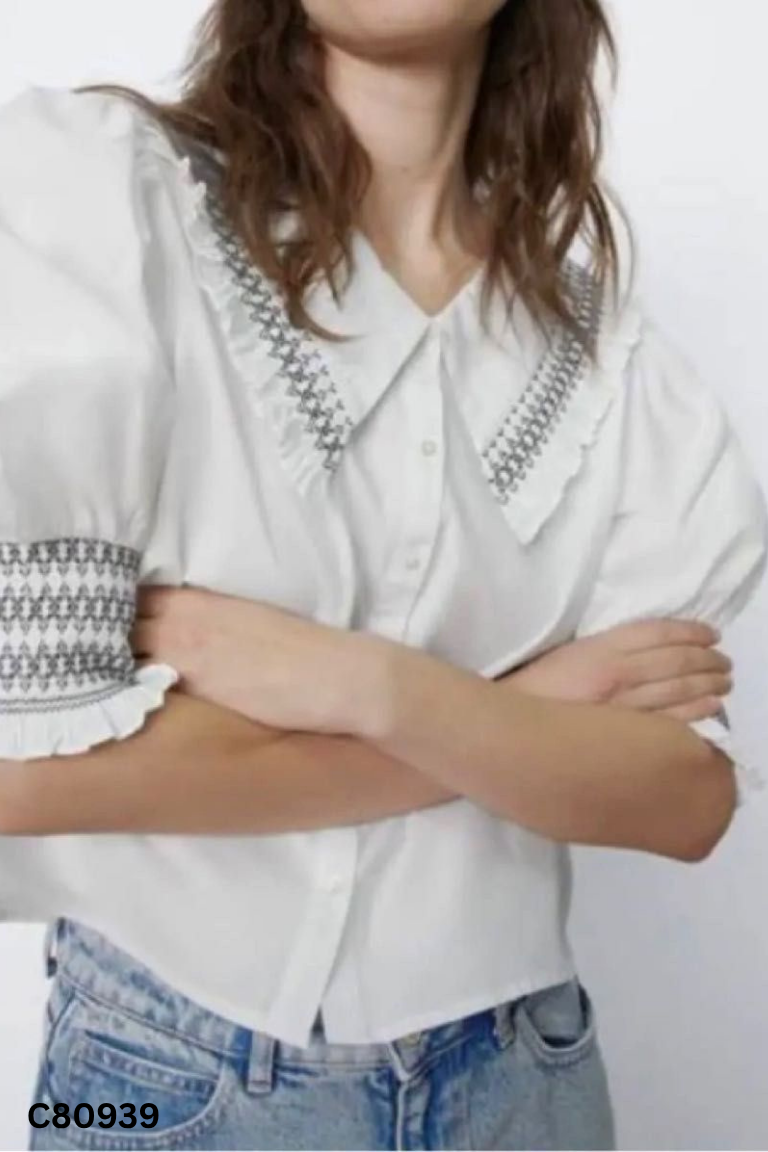 Áo sơ mi ZARA trắng viền đen