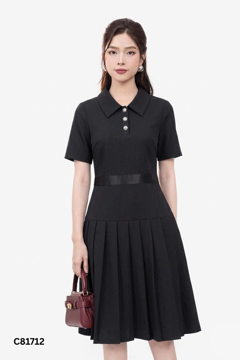 Váy đen cổ sơ mi