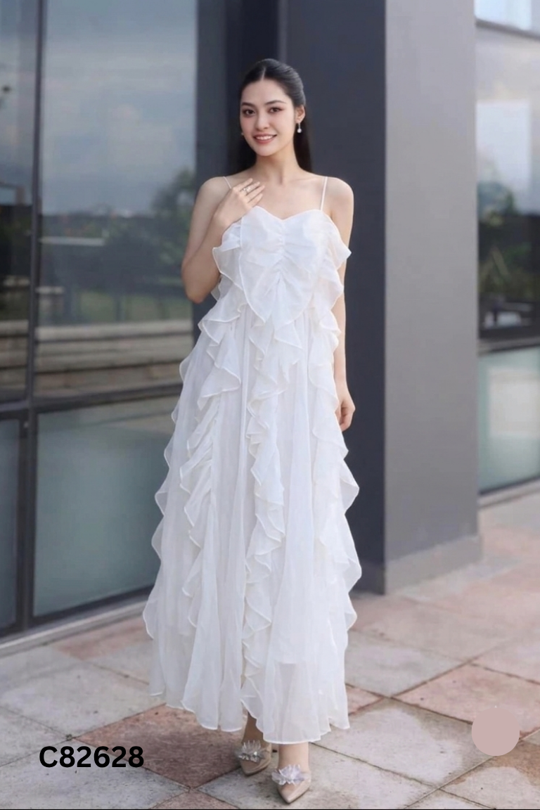 NEWTAG Váy hai dây voan be phối bèo