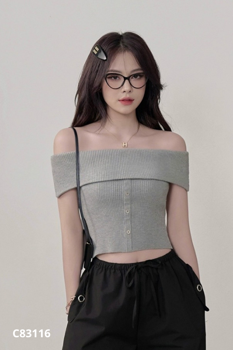 Áo xám TINGOAN trễ vai