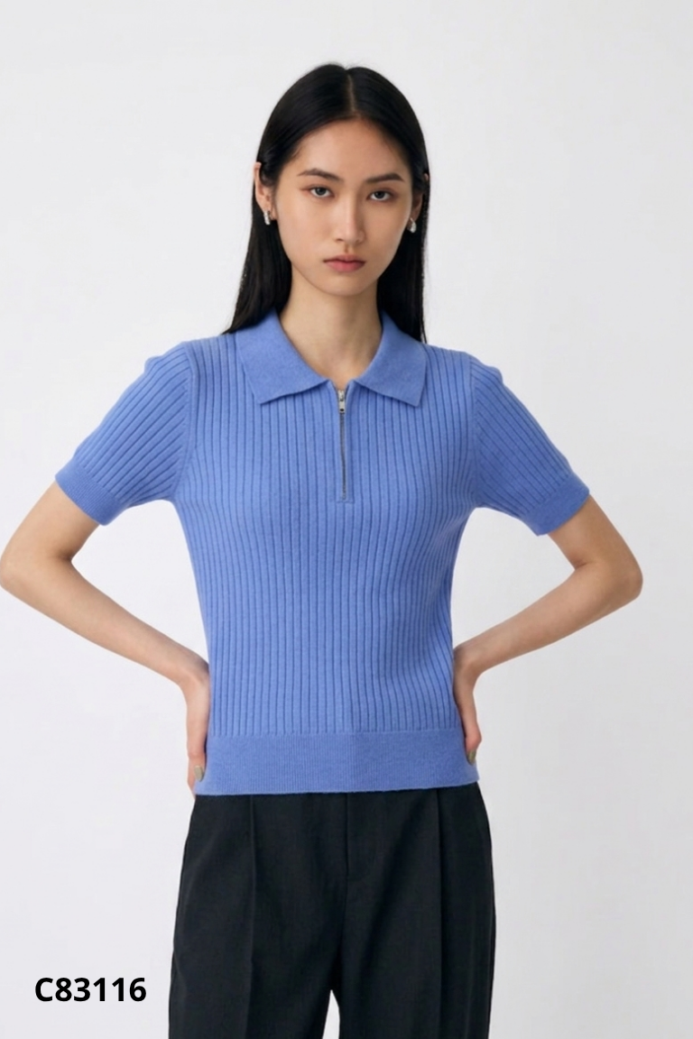 Áo len mongtoghi xanh cổ bẻ