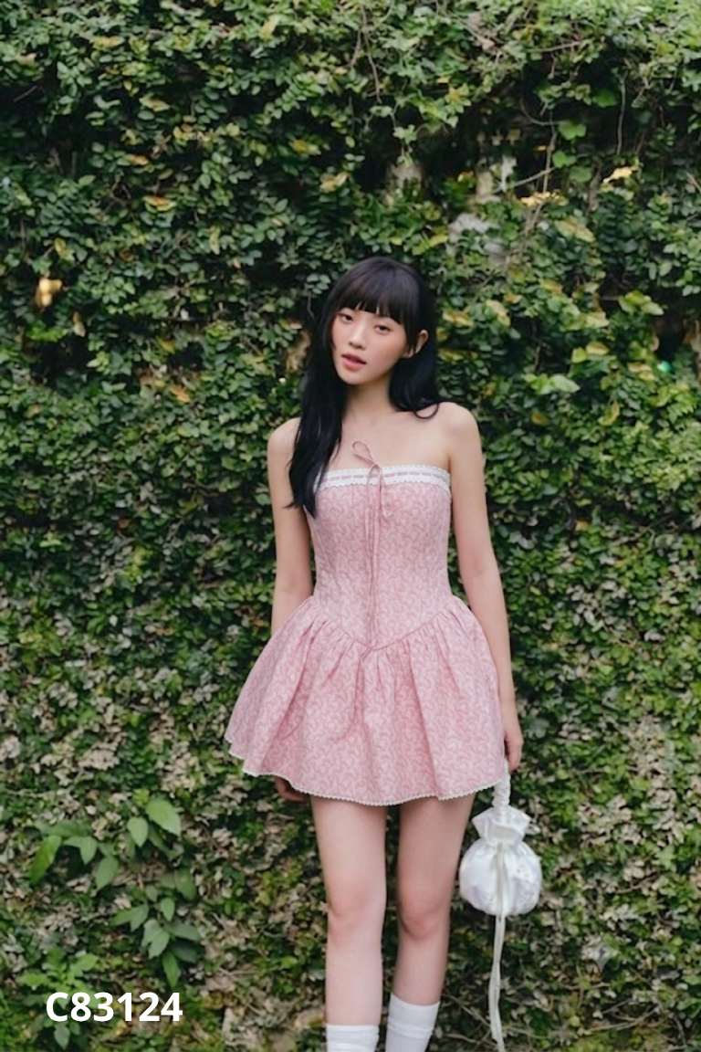 Váy quây JUBIN hồng hoa