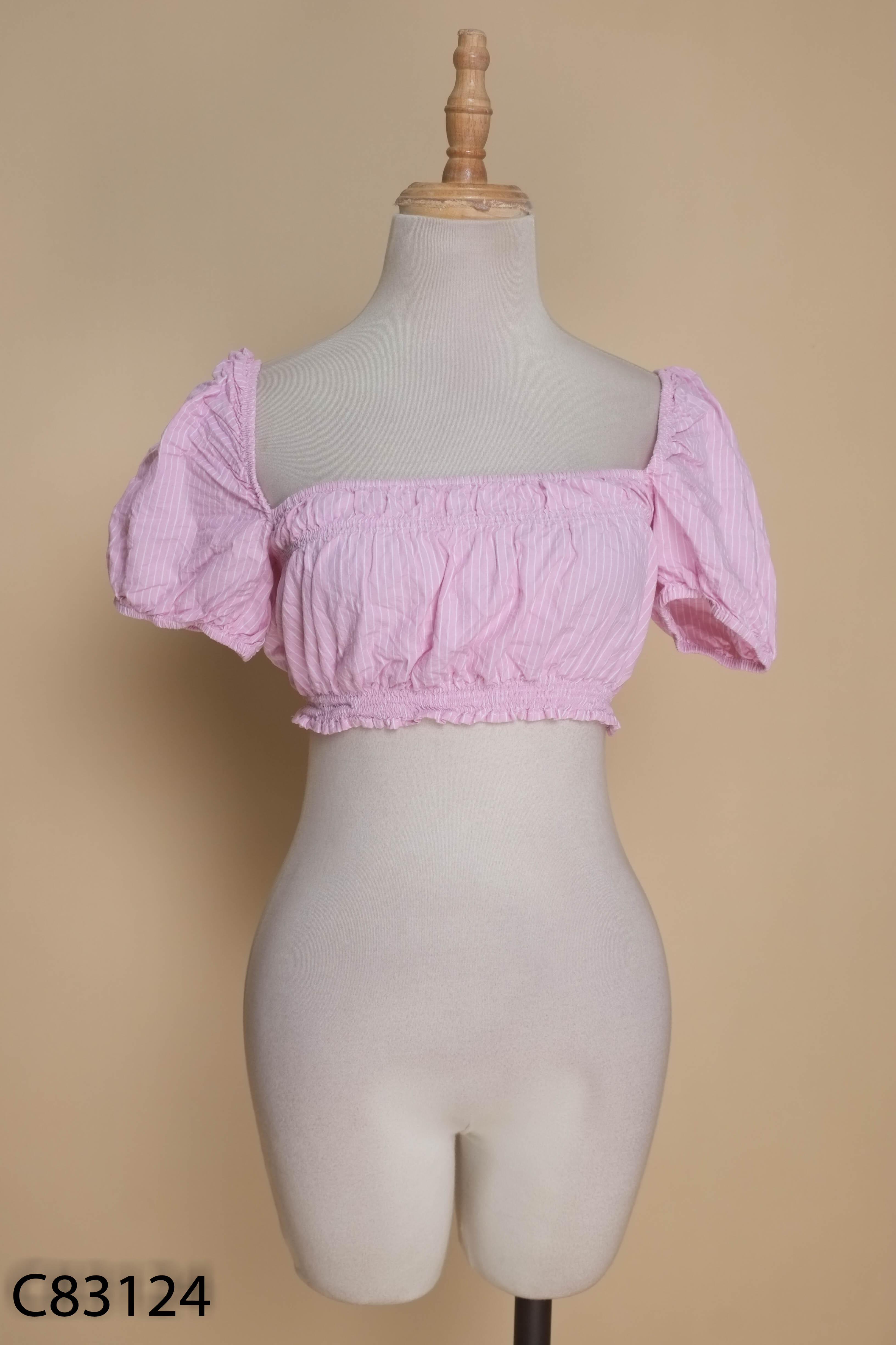 Áo croptop ZARA hồng sọc