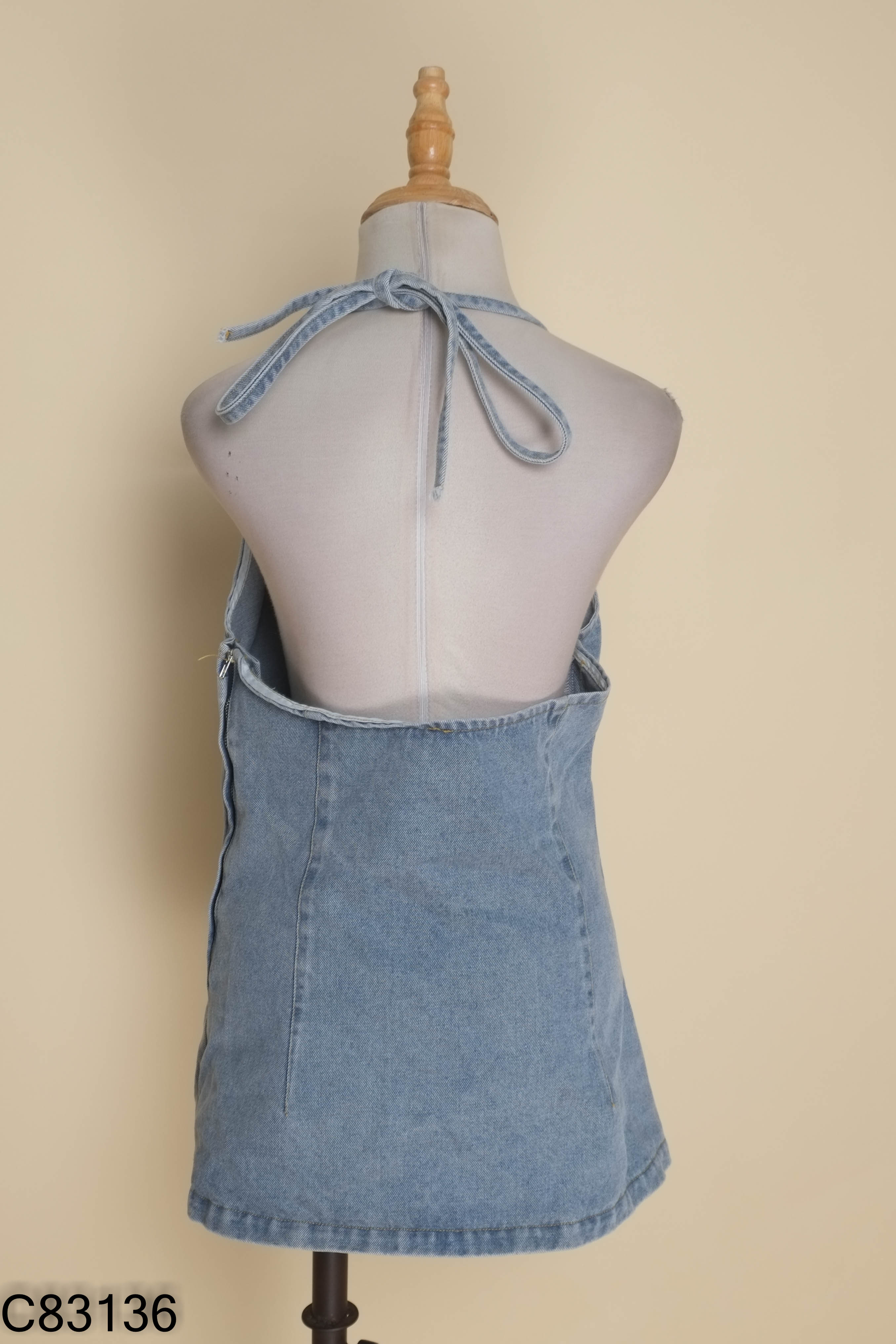 Jumpsuit jeans xanh trơn ngắn