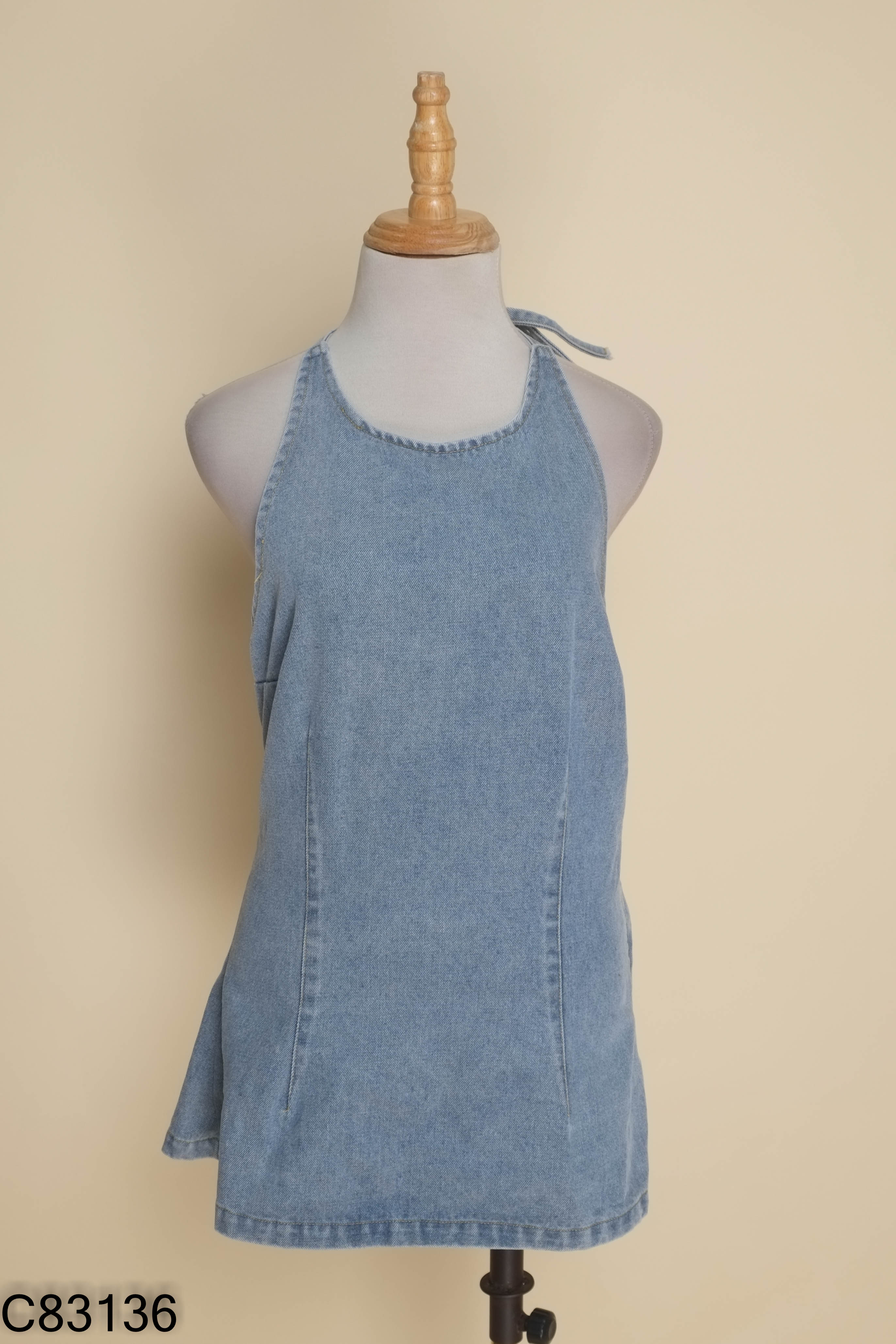 Jumpsuit jeans xanh trơn ngắn
