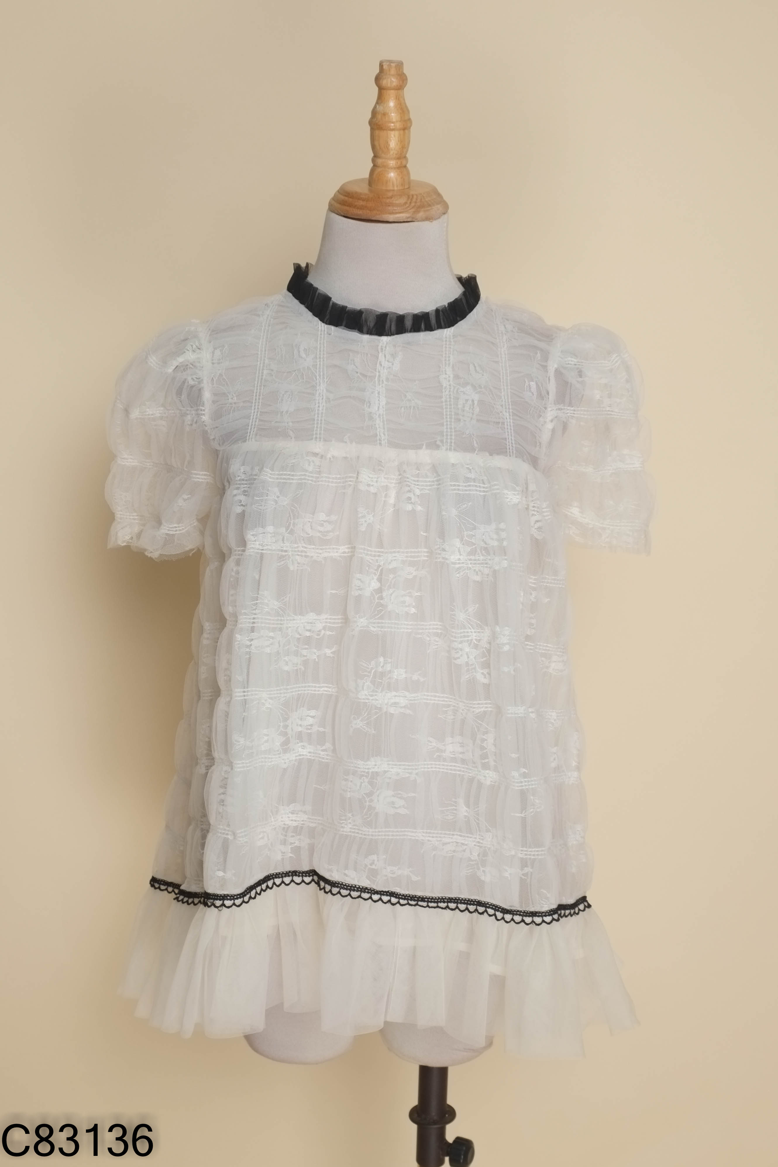 Áo babydoll be lưới viền đen
