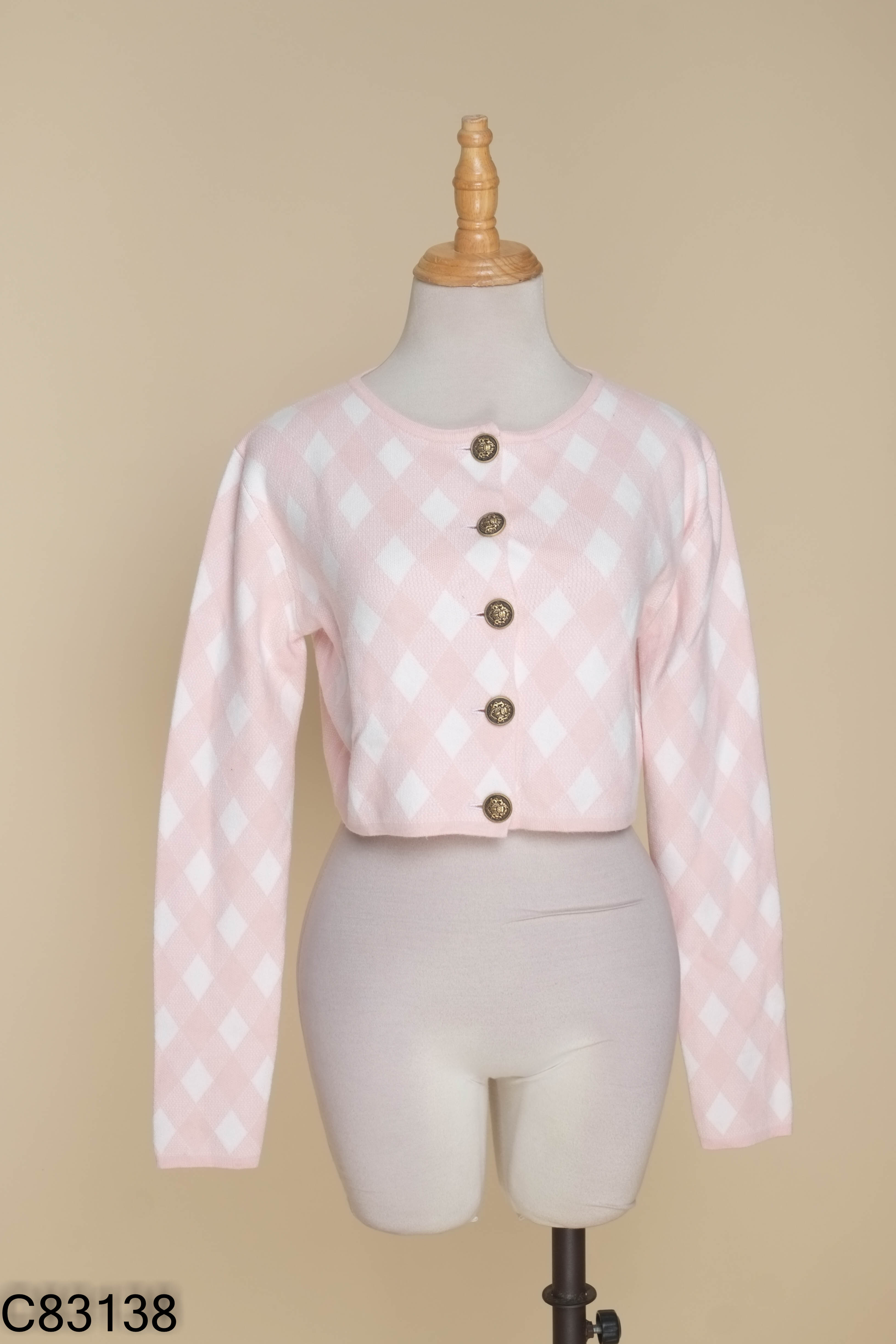 Áo cardigan len hồng TINGOAN họa tiết