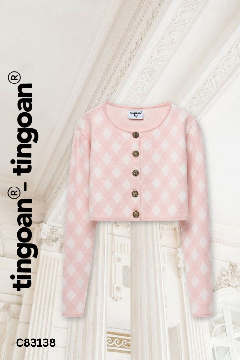 Áo cardigan len hồng TINGOAN họa tiết