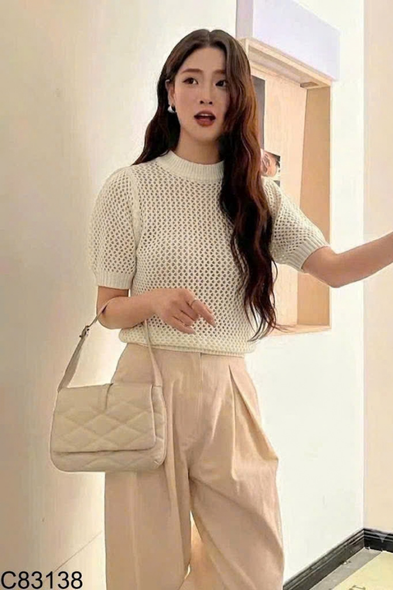 Áo len be lưới ngắn tay