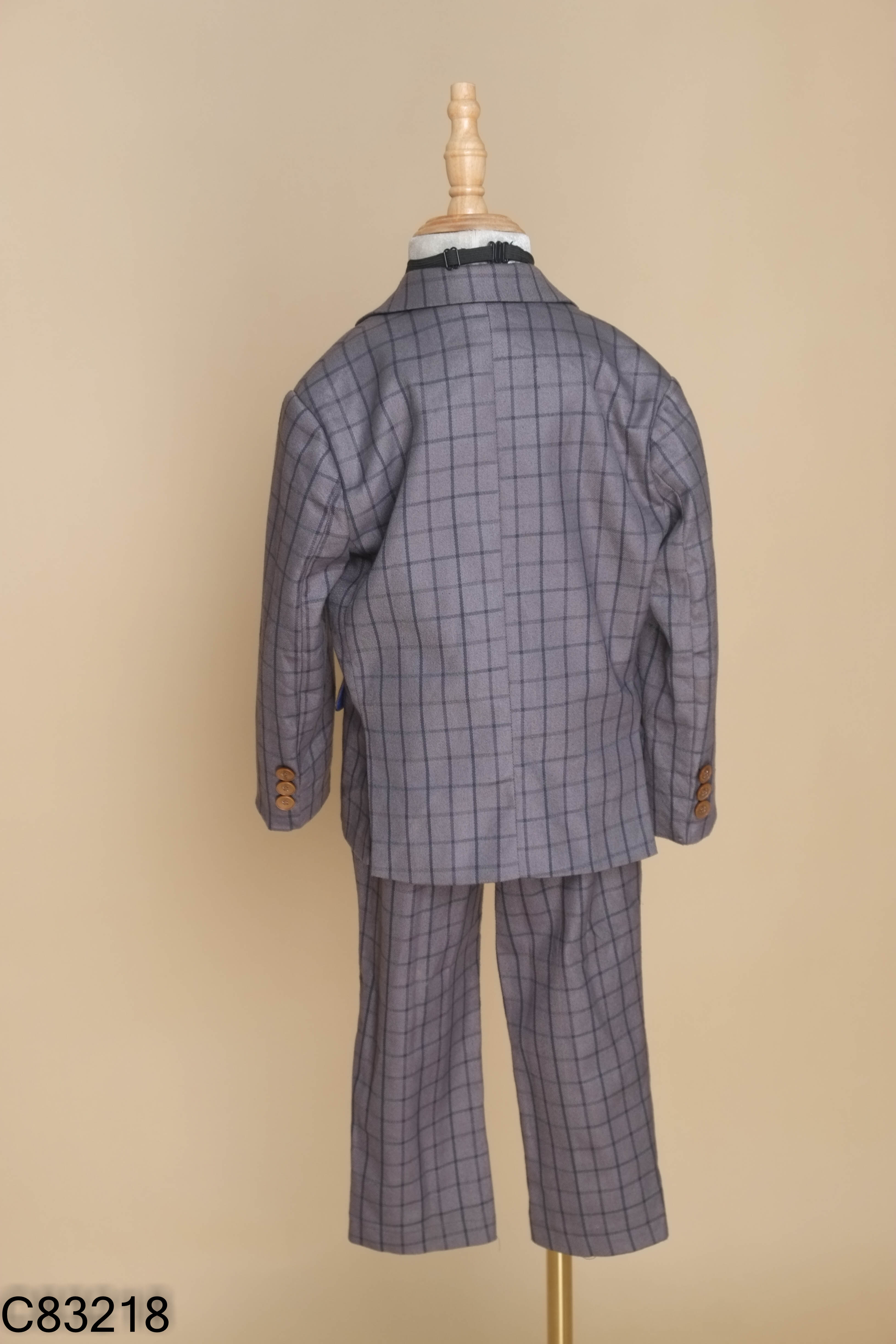 Set áo vest KIDS xám kẻ + quần dài + cà vạt xanh