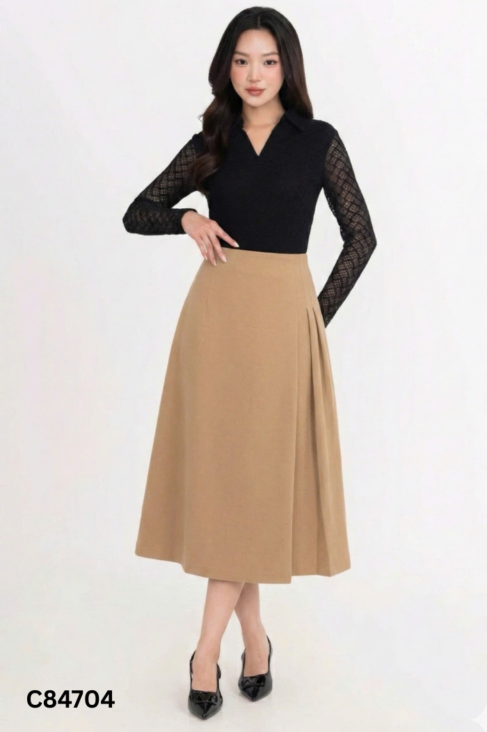 NEWTAG Chân váy dạ xanh dài