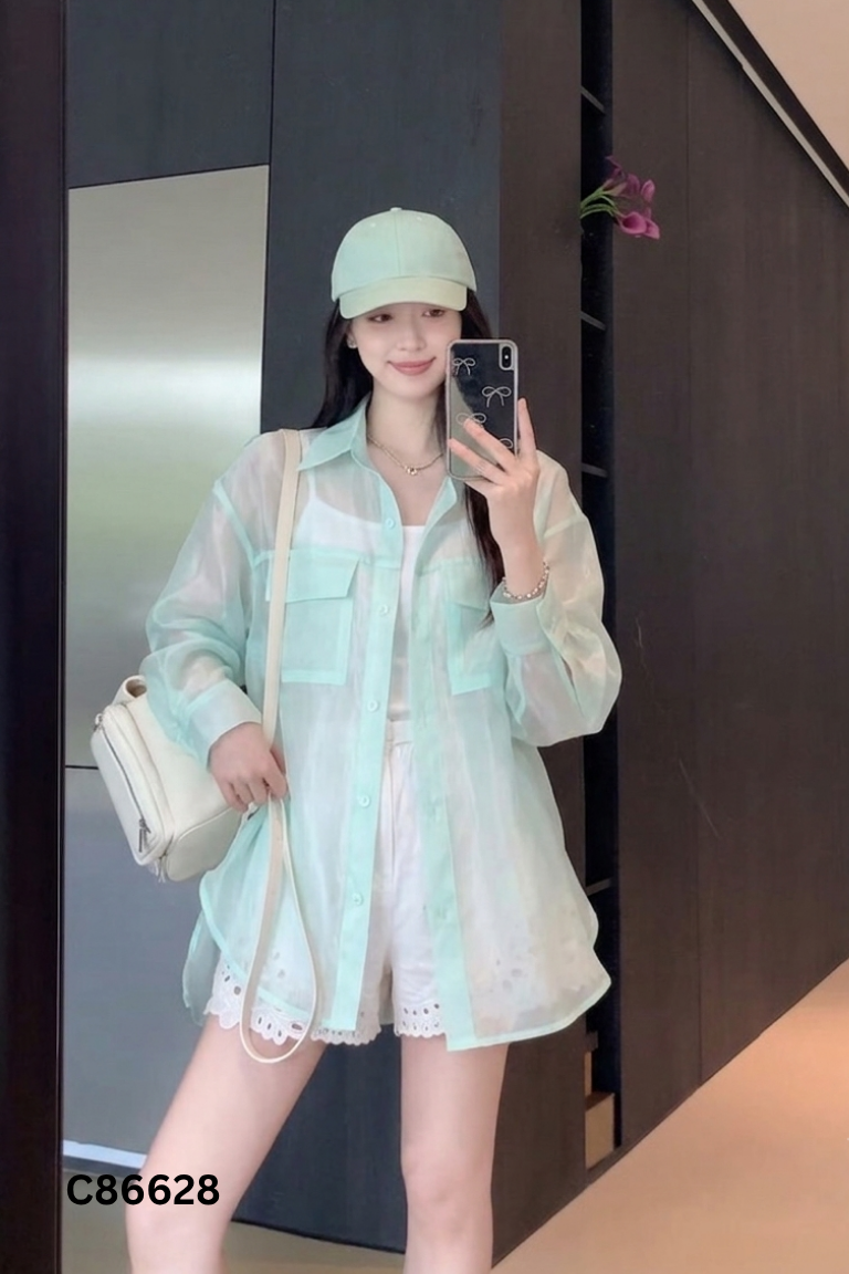 Áo sơ mi chiffon MAYBI xanh