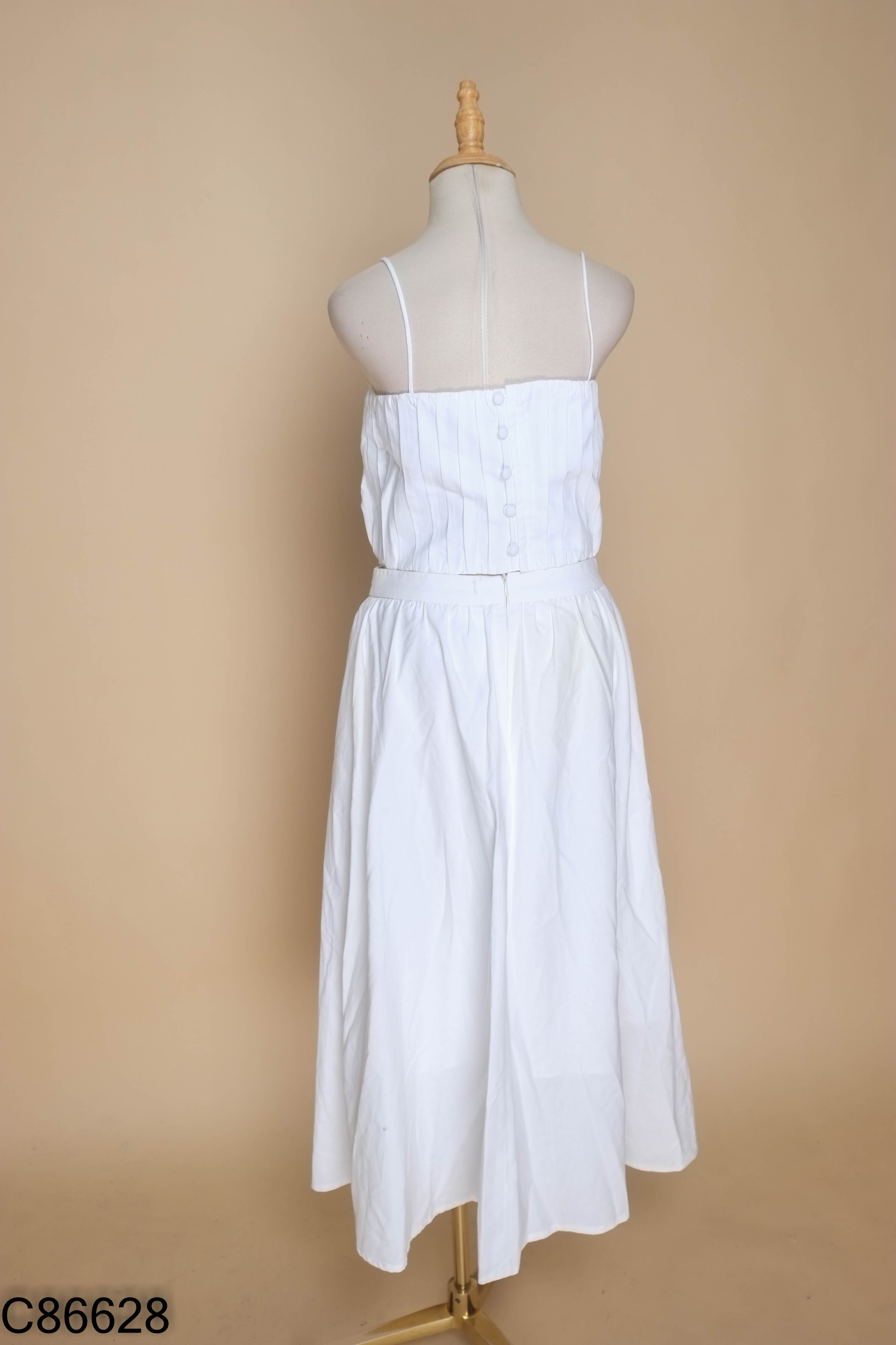 Set Áo hai dây linen THE TENDY trắng + chân váy