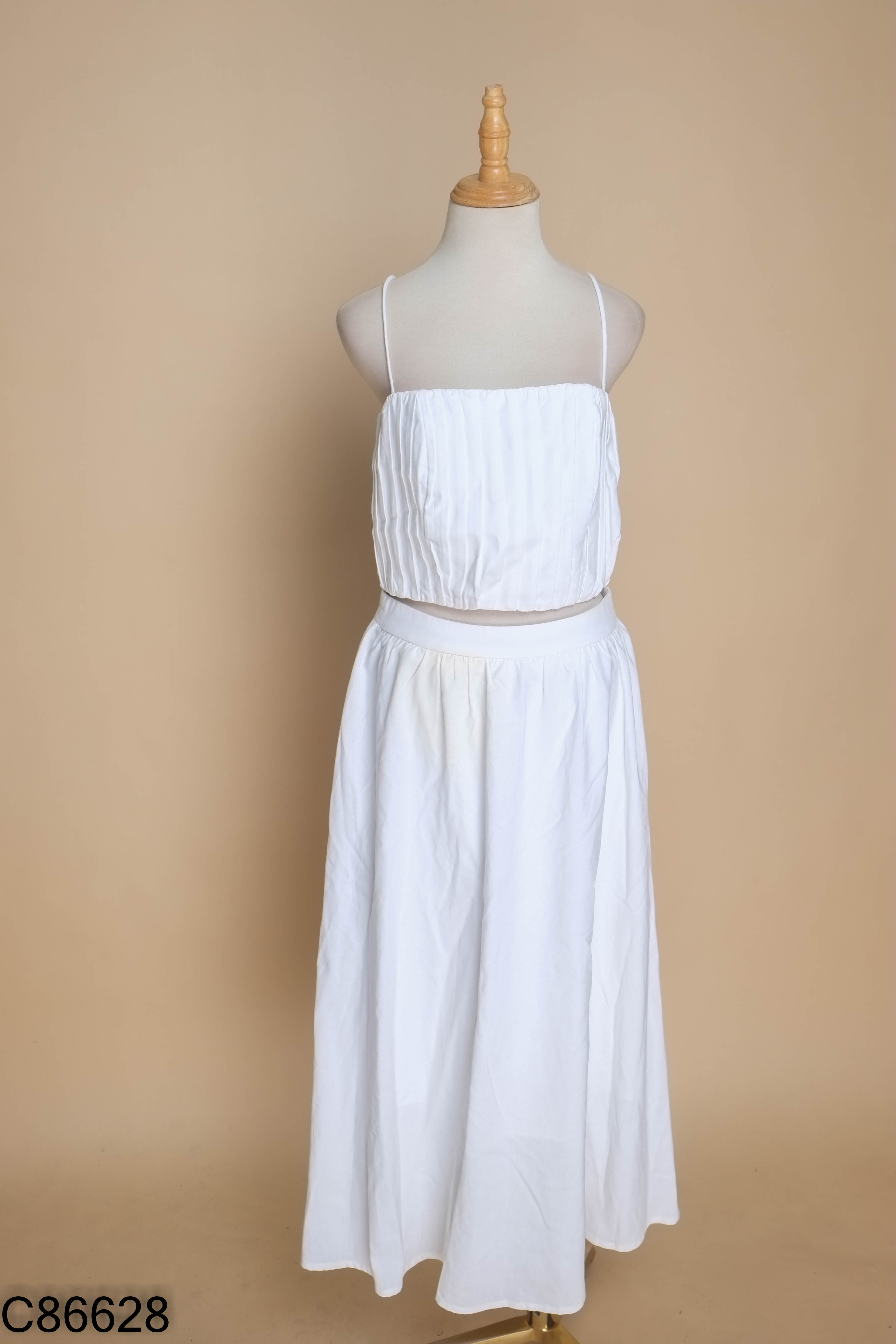 Set Áo hai dây linen THE TENDY trắng + chân váy