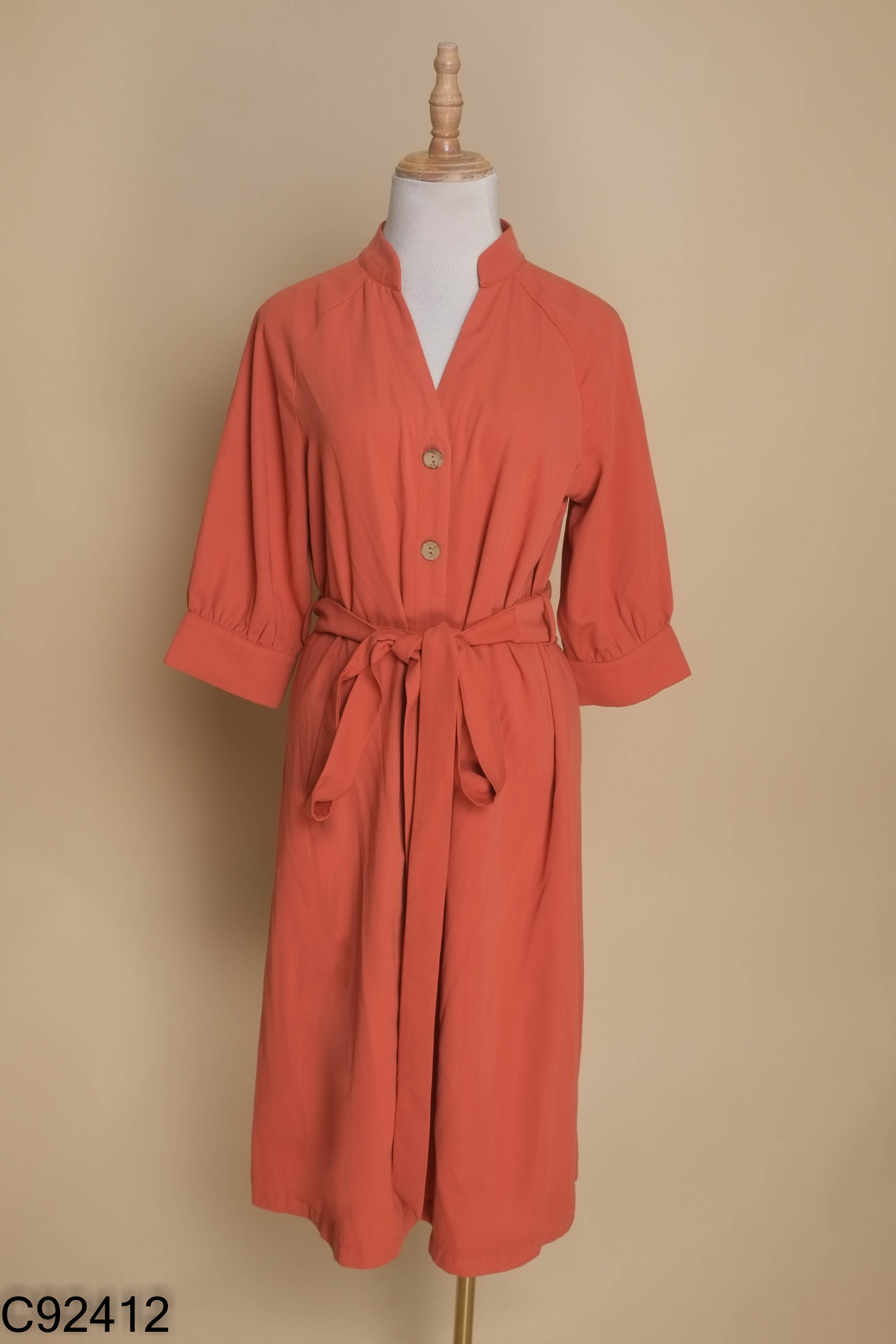 Váy cam cổ V phối dây