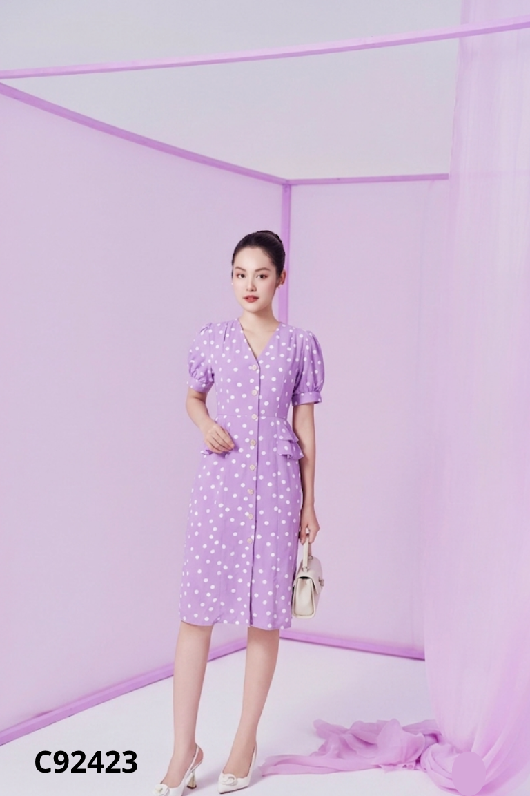 Váy DAQING tím chấm bi