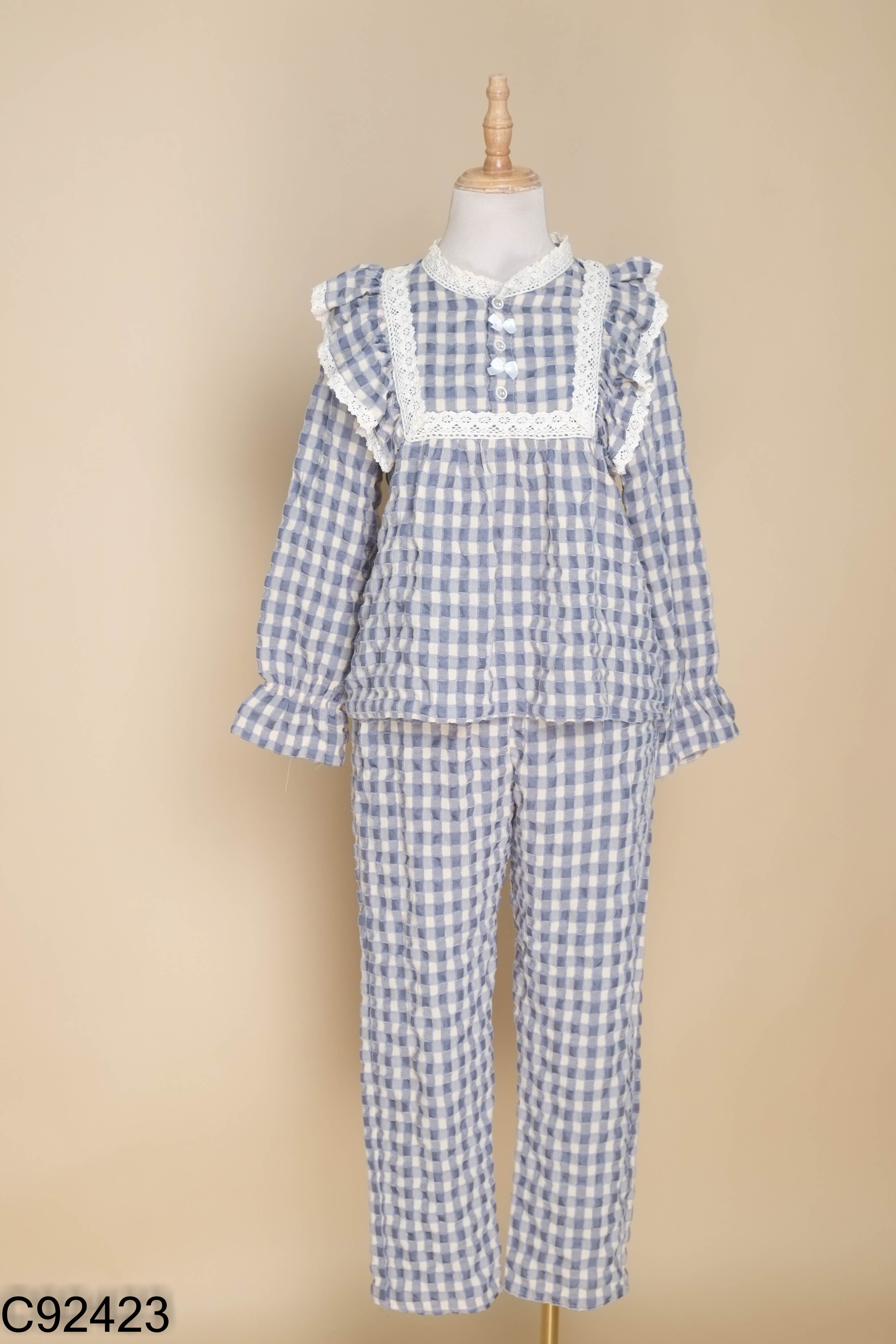 Set đổ ngủ xanh kẻ caro + quần dài
