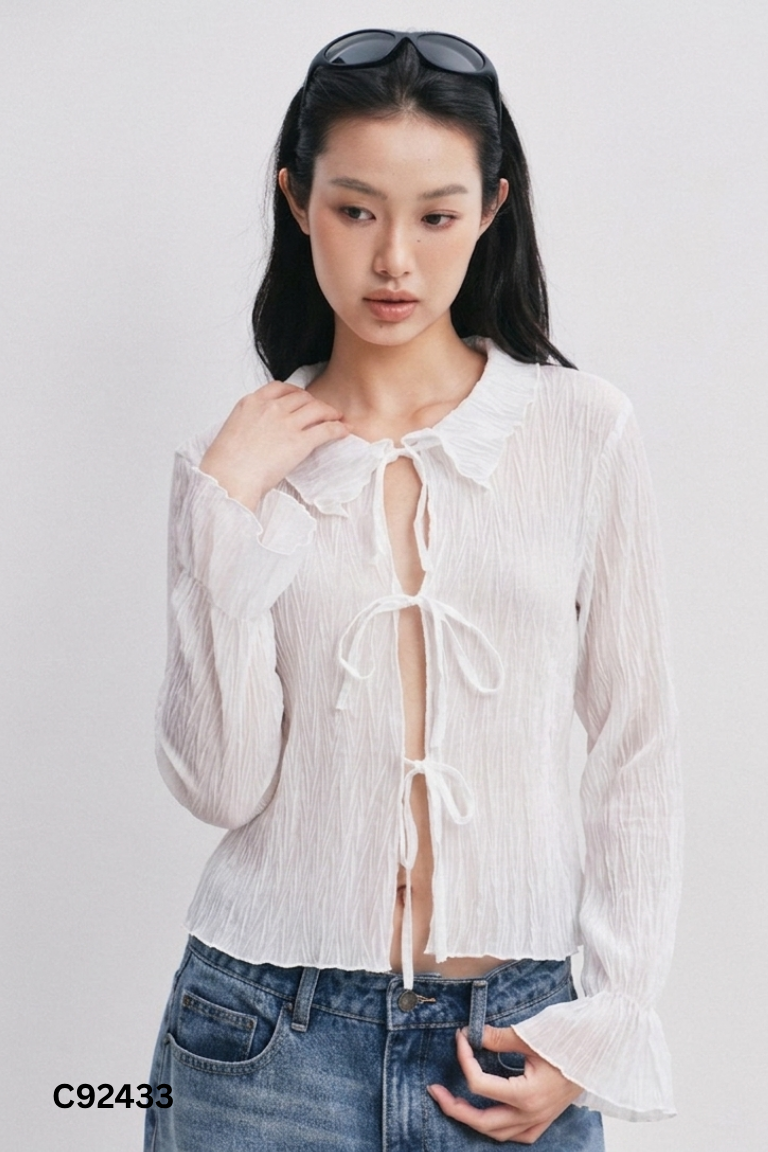 Áo trắng voan mỏng buộc dây