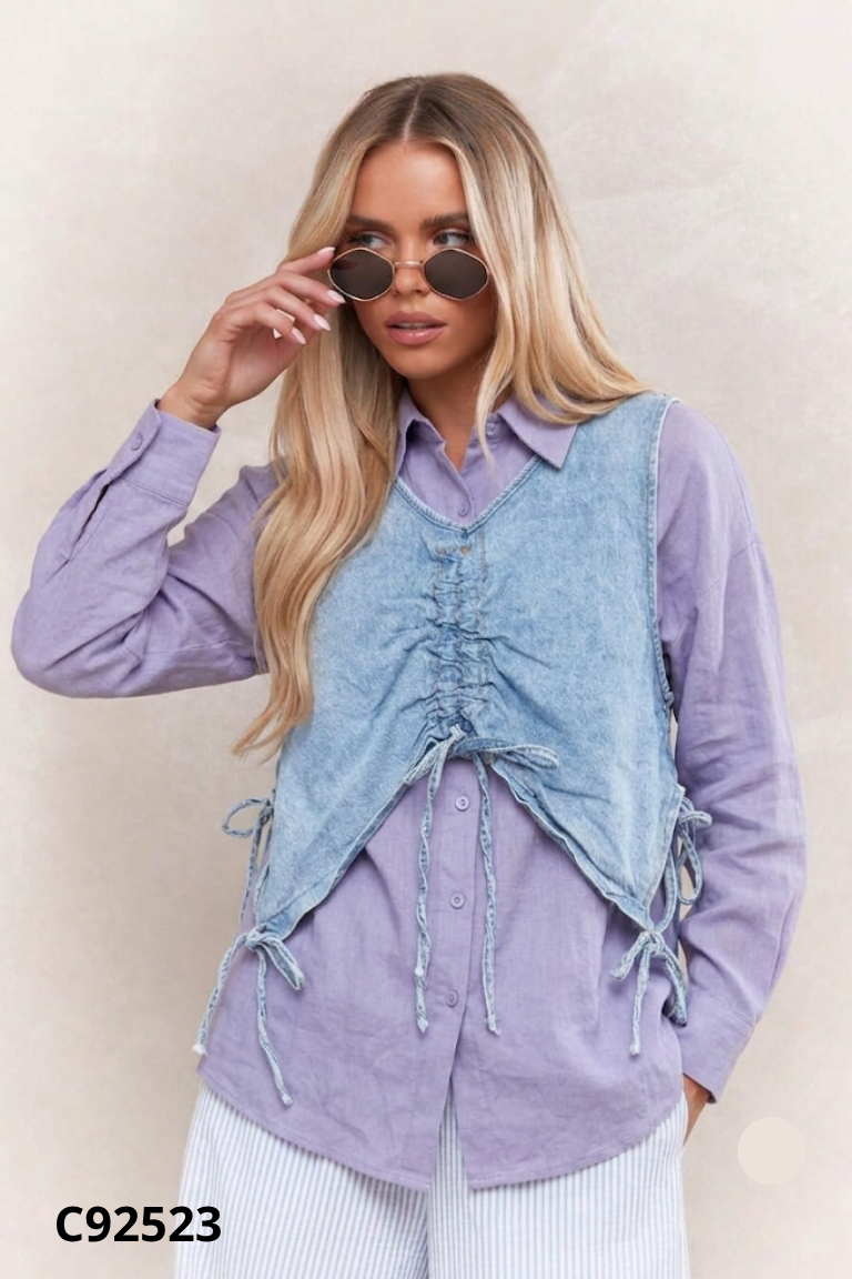 Set Áo sơ mi xanh + Áo gile jeans