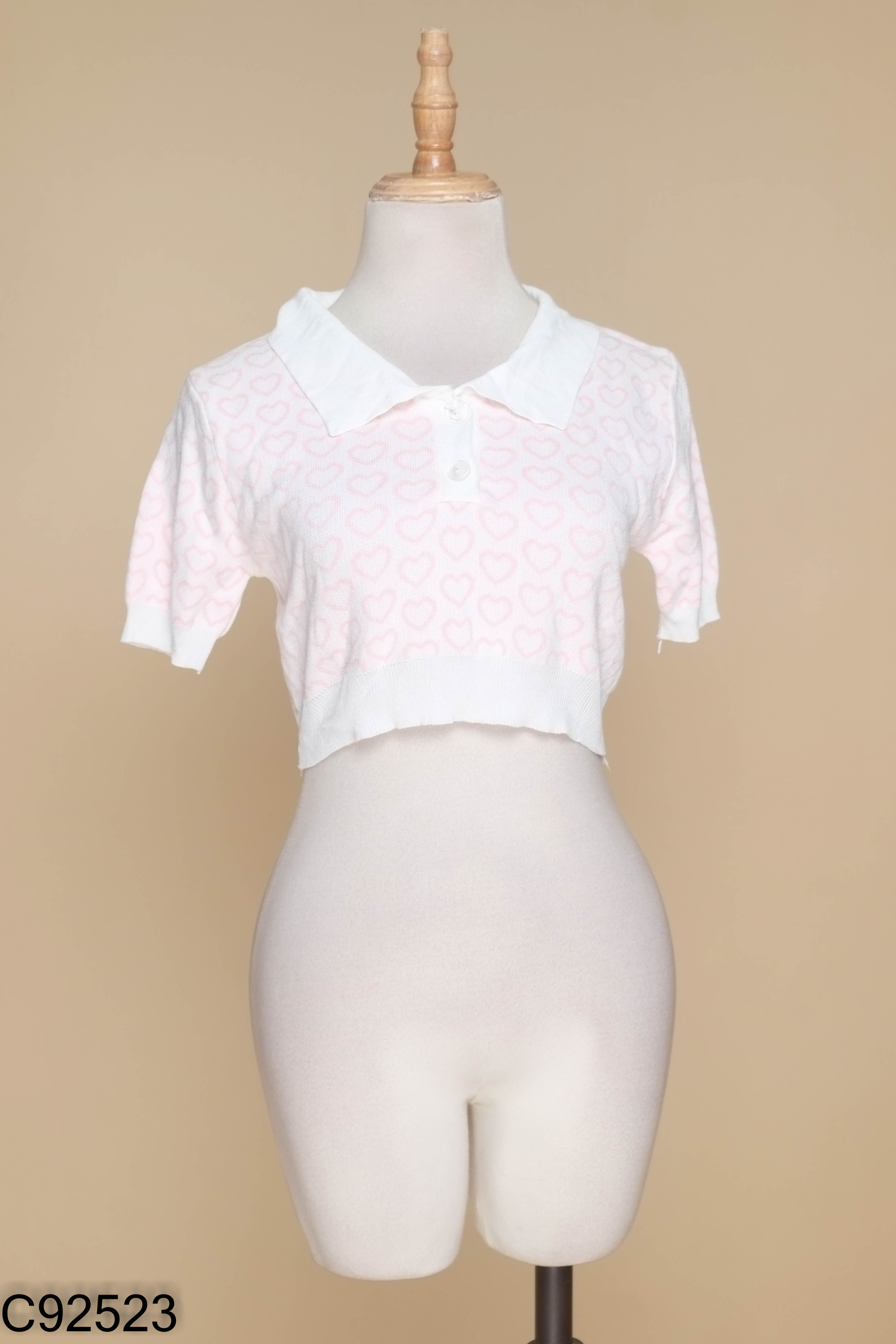 Áo croptop len hồng trắng