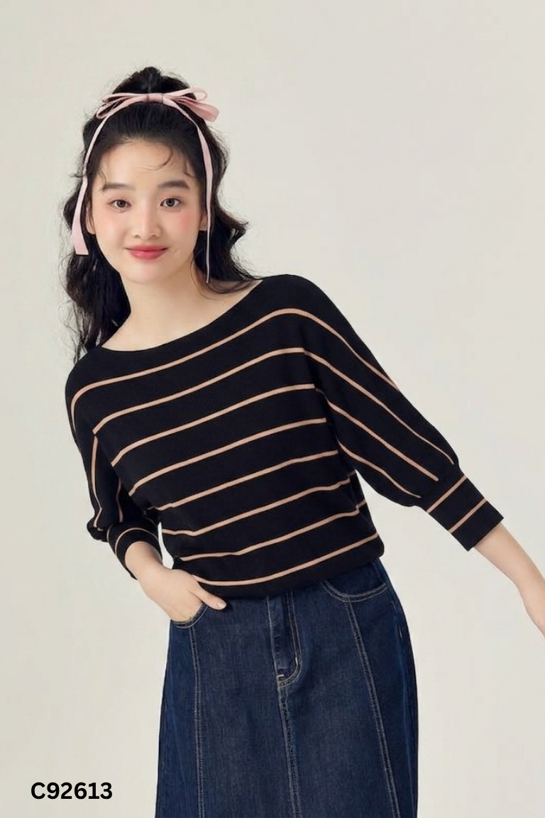 Áo len xanh than sọc nâu