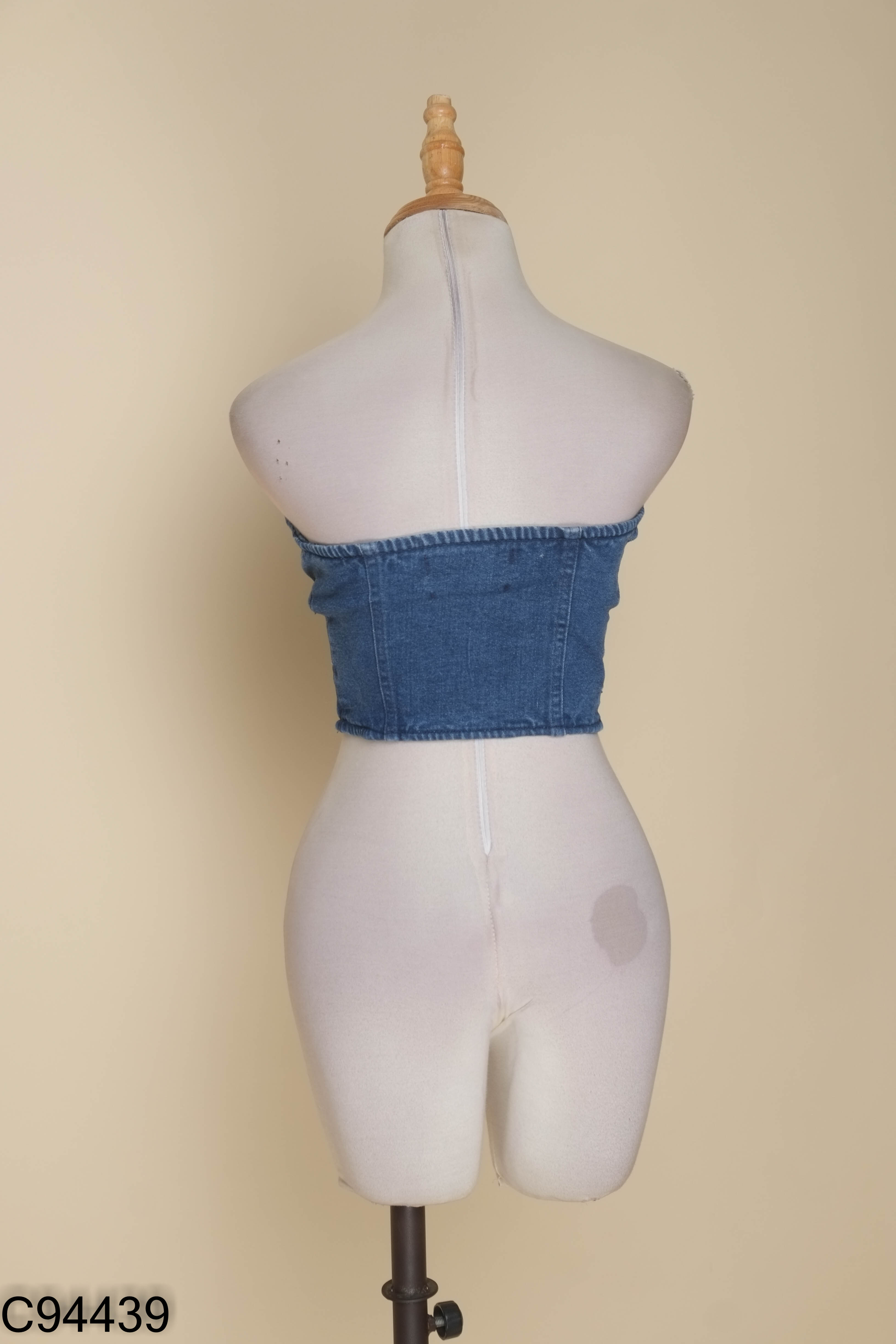 Áo croptop jeans xanh DEXUS cúp ngực