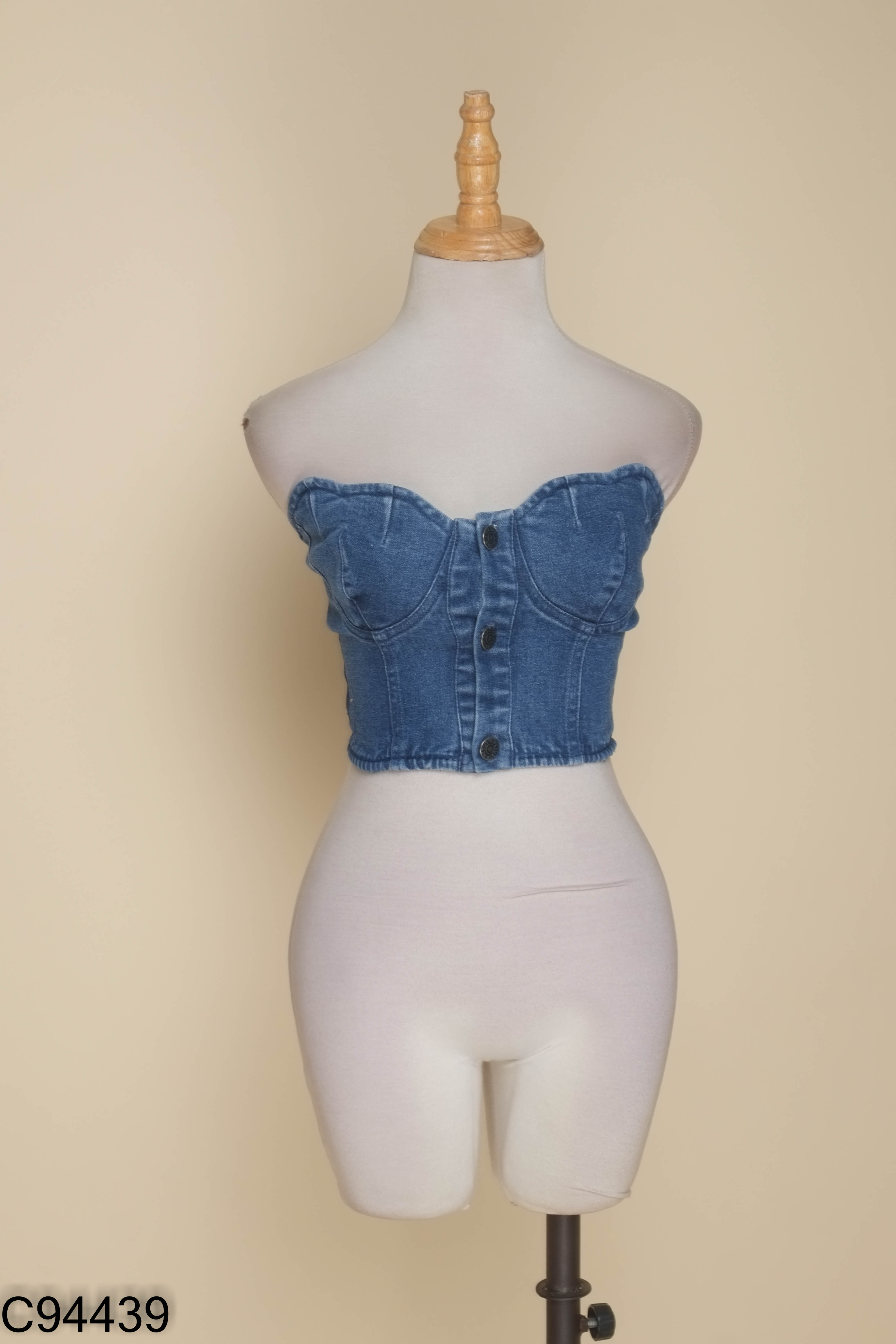 Áo croptop jeans xanh DEXUS cúp ngực