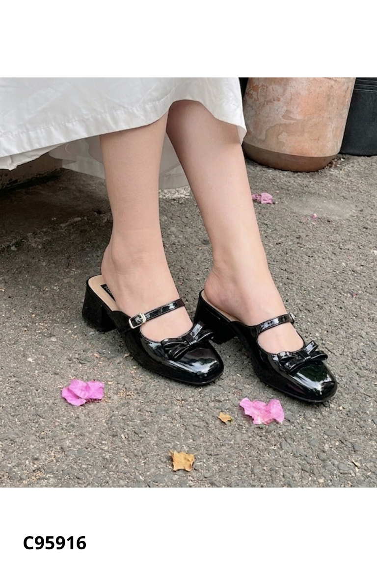 Giày lolita đen bóng phối nơ