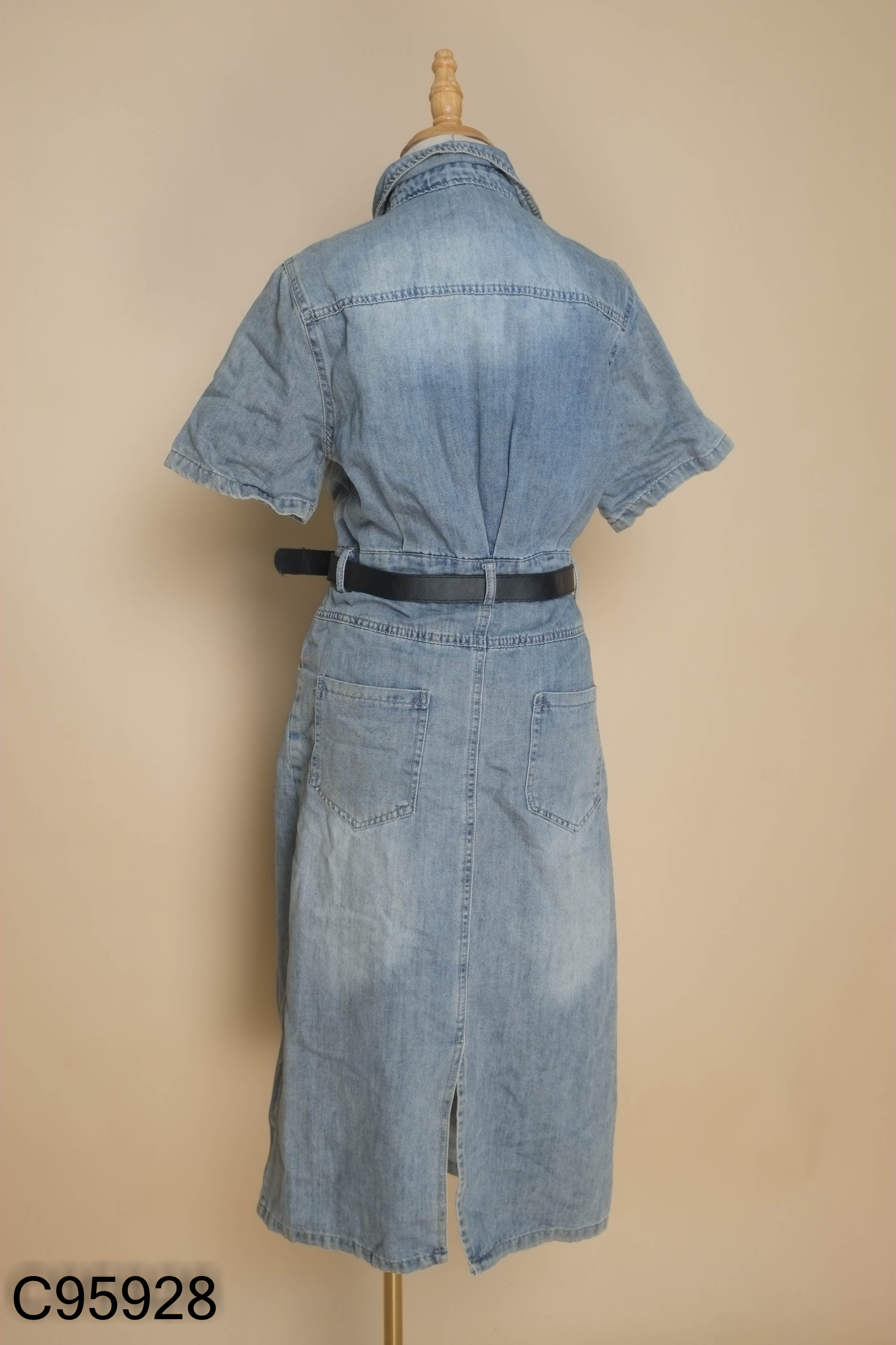 Váy jeans xanh xám dài phối cổ sơ mi