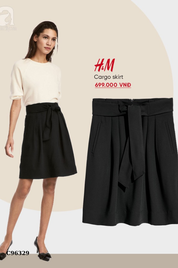Chân váy HM đen phối đai