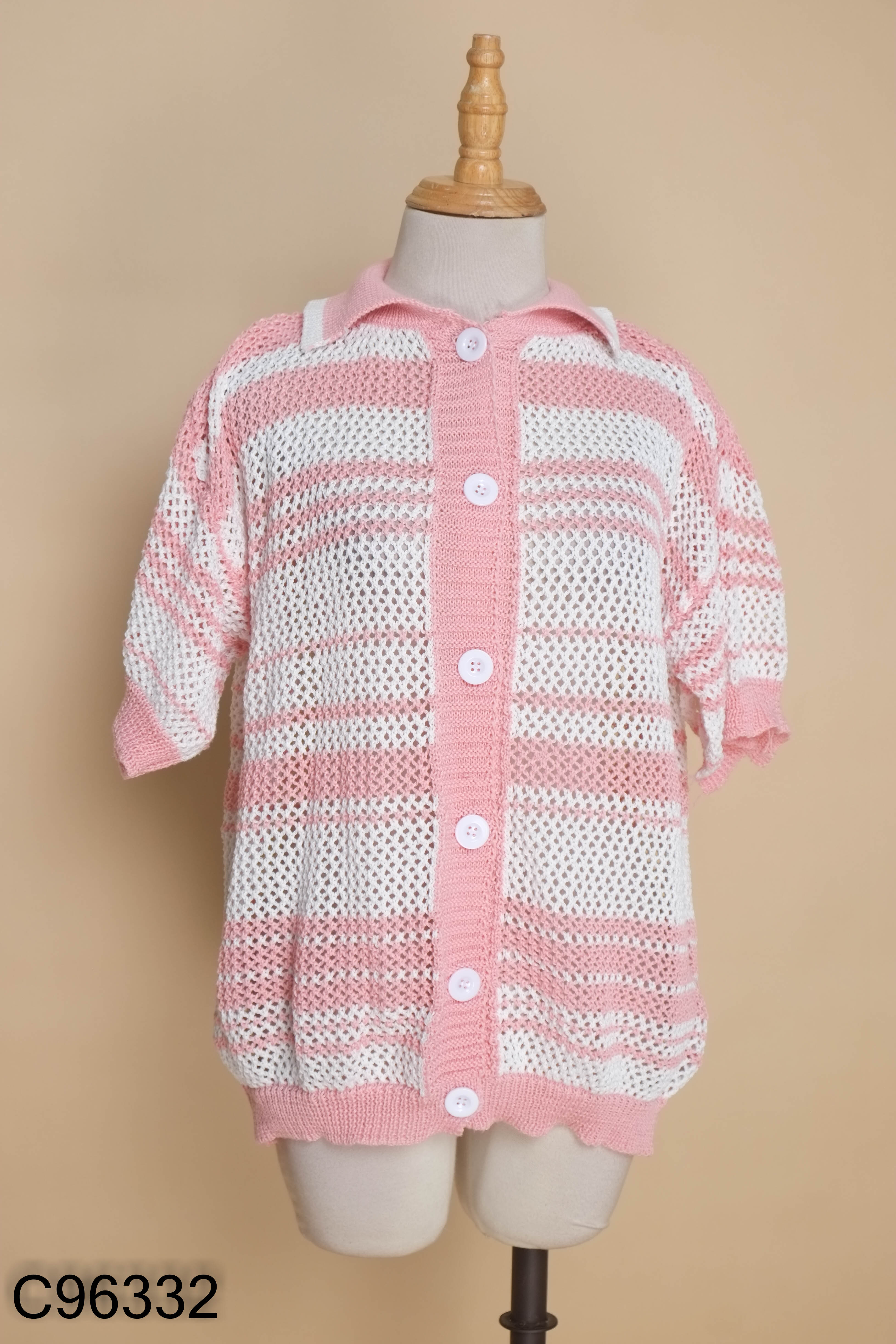 Áo len lưới hồng ZARA phối trắng