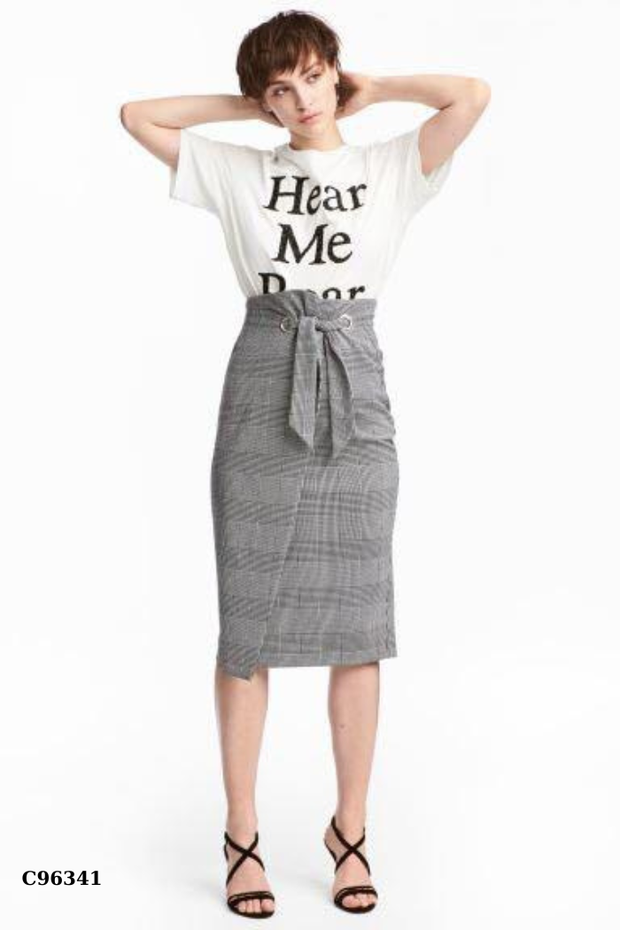 Chân váy HM xám kẻ thắt vạt