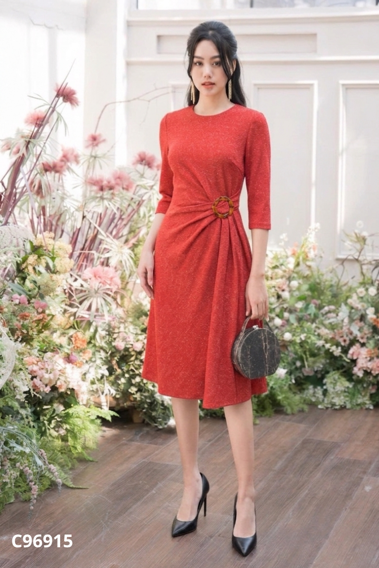 Váy đỏ ánh nhũ CHARMILLES phối eo