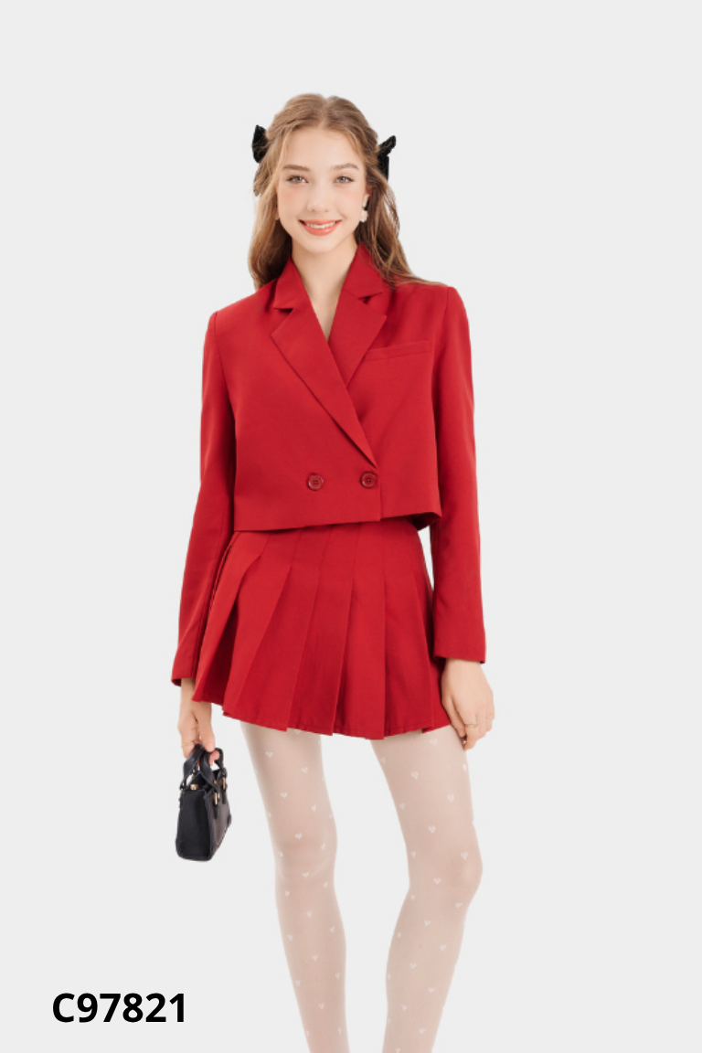Set Áo vest MARC đỏ dáng ngắn + chân váy