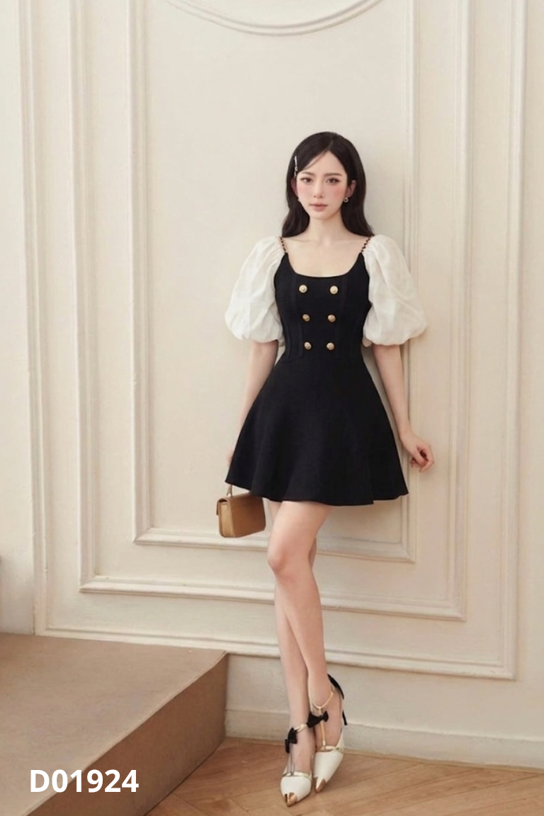 NEWTAG Váy MIUCO đen phối tay be