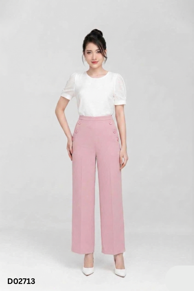 Quần LALYA vải hồng phối khuy