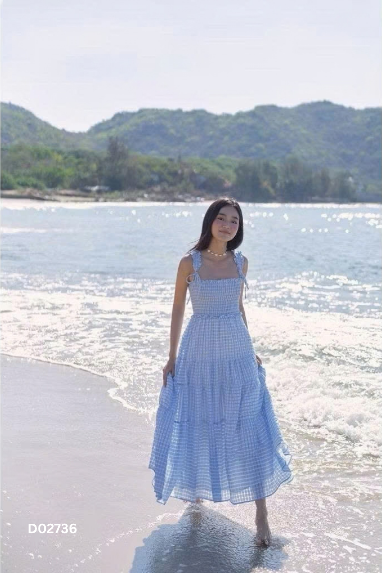 Váy chun DOTTIE xanh kẻ caro