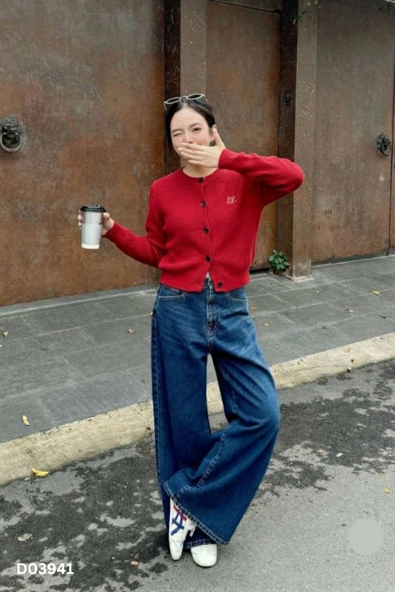 Áo len cardigan đỏ thêu
