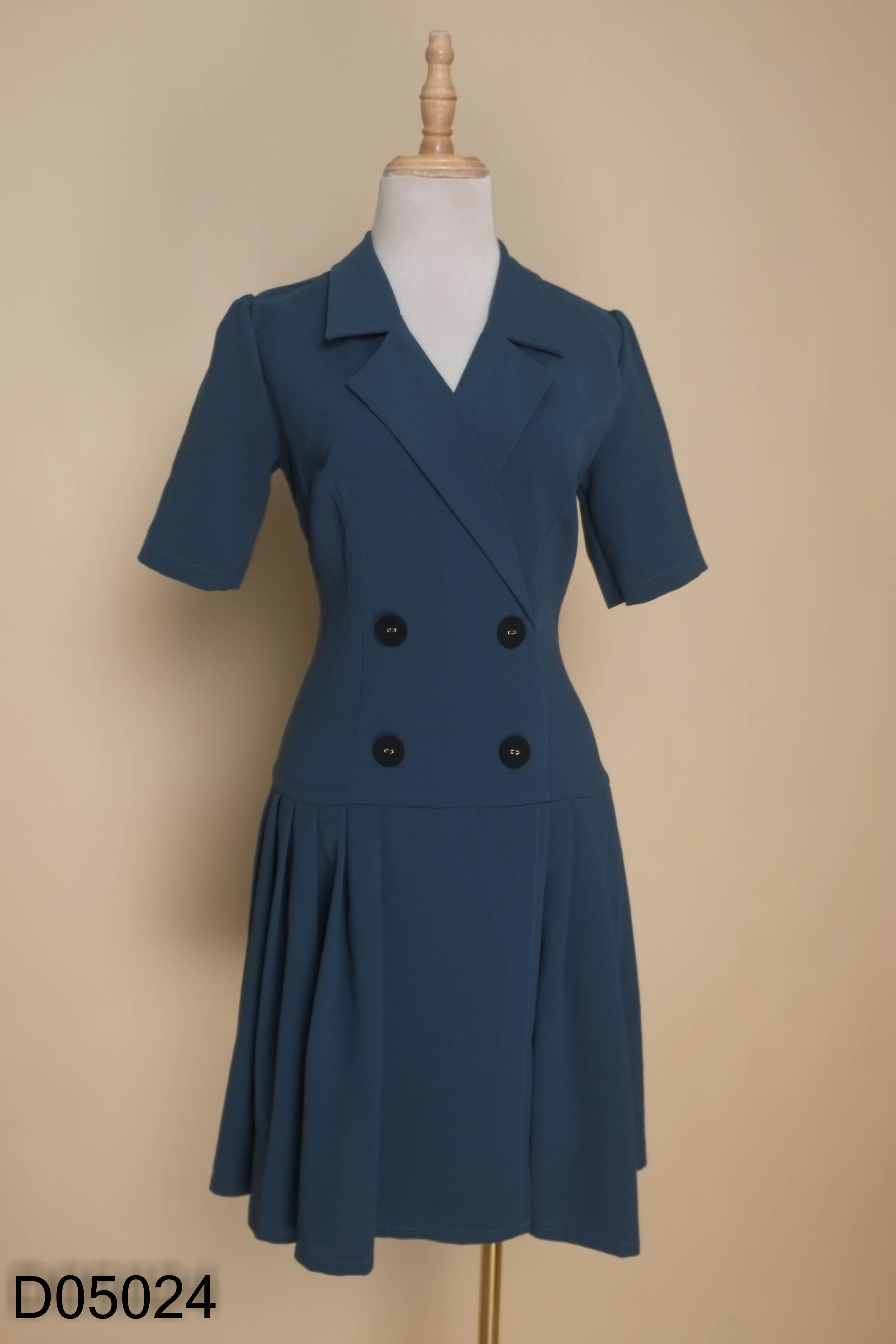 Váy K&K xanh rêu cổ vest