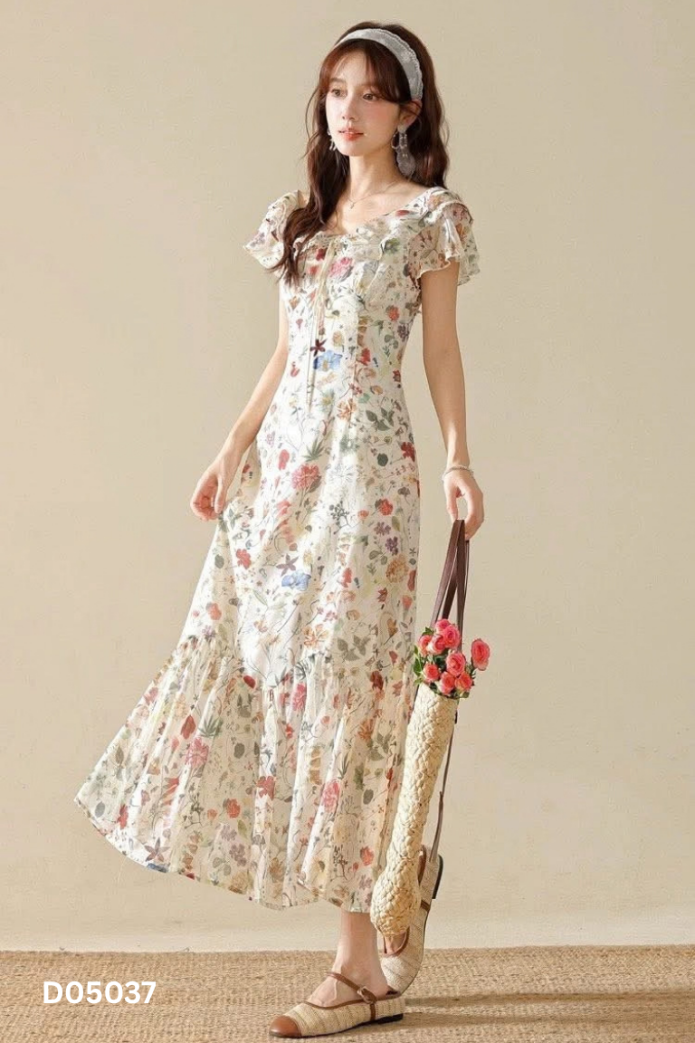 NEWTAG LS váy trắng hoa viền ren