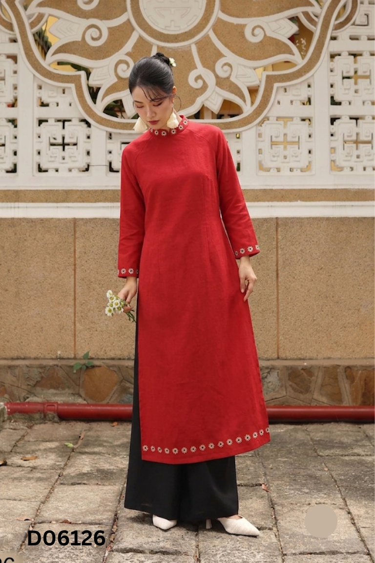 Áo dài DAISY hồng thêu hoa