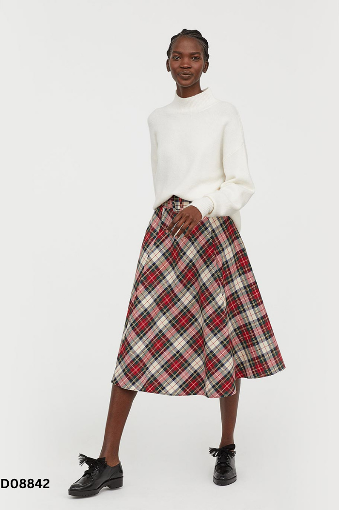 Chân váy HM đỏ kẻ caro be