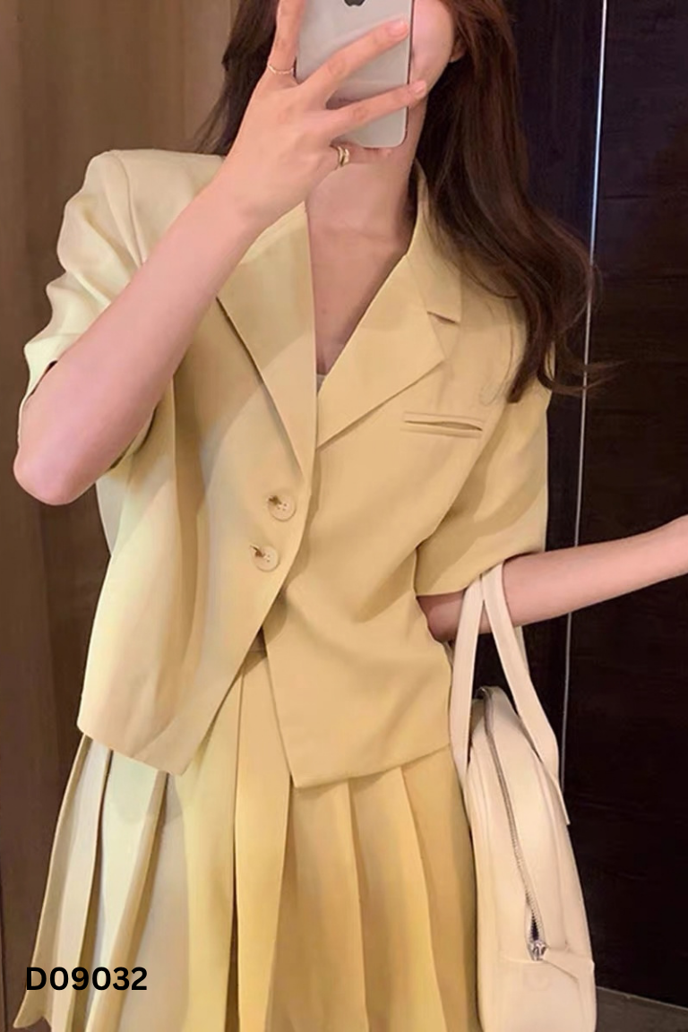 Áo blazer vàng pastel dáng ngắn